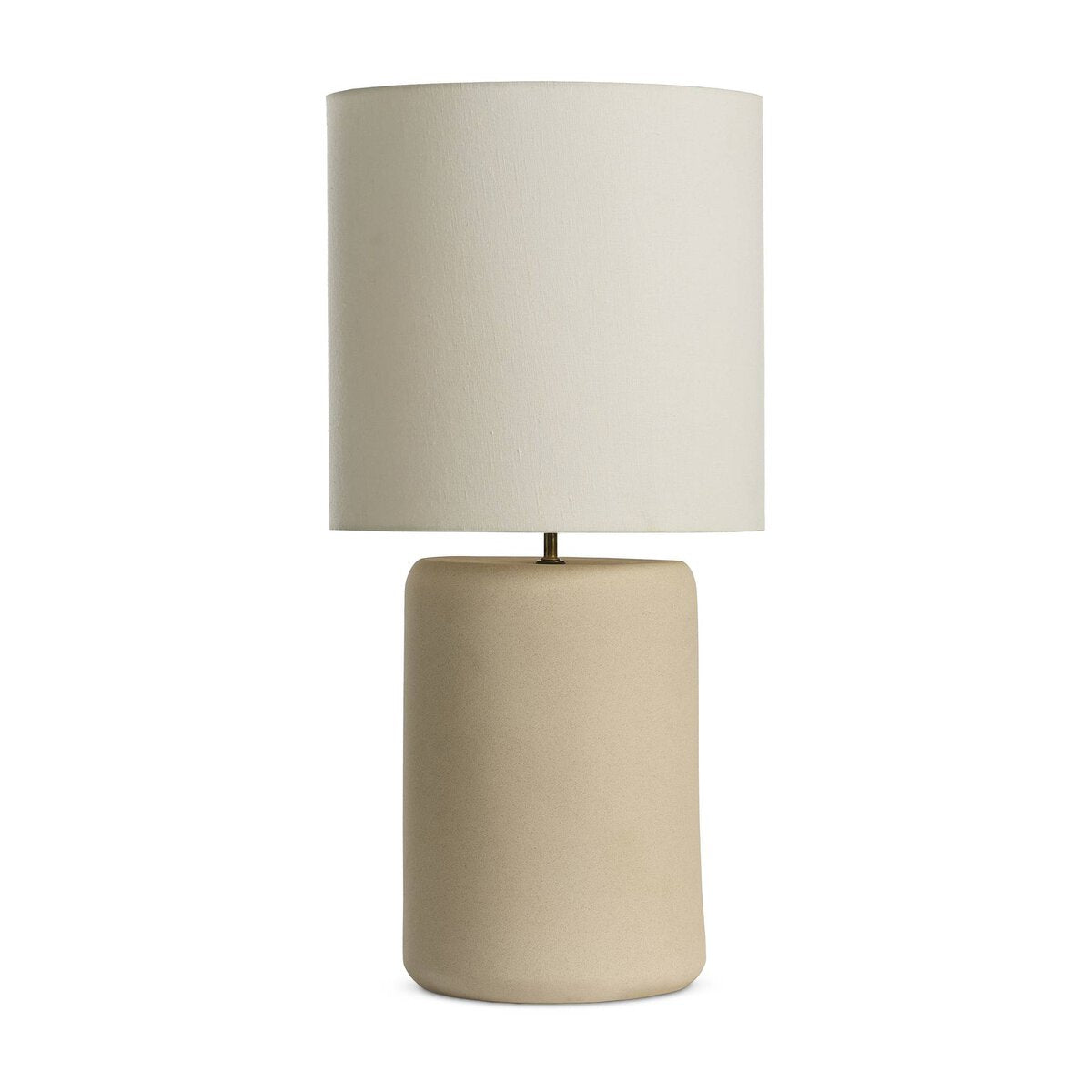 Beige table lamp with a white shade on a white background