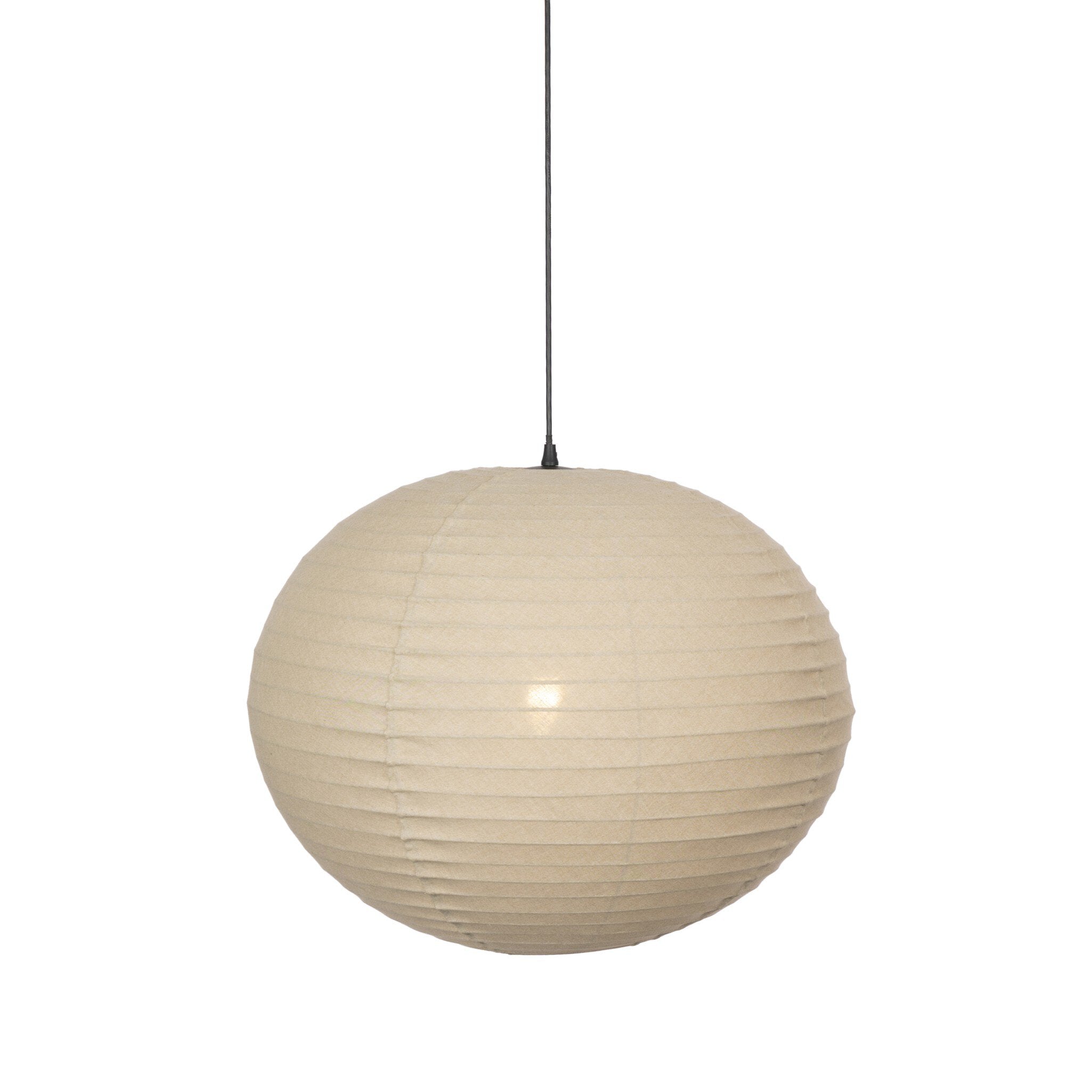 Beige spherical pendant light on a white background