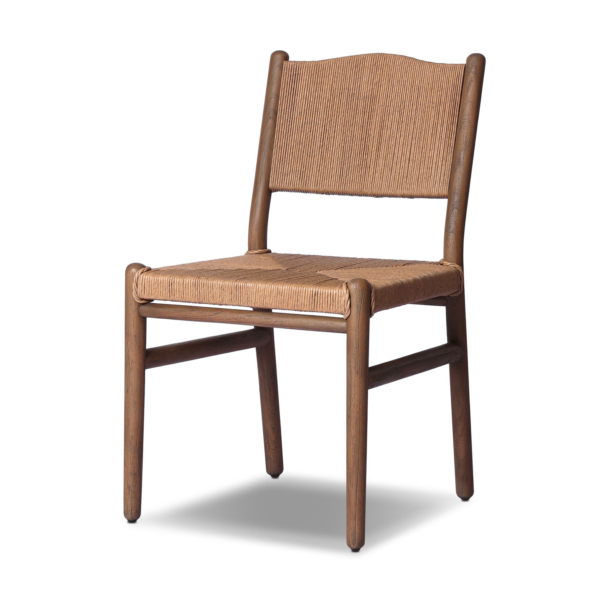 Wooden chair with woven seat and backrest on a white background