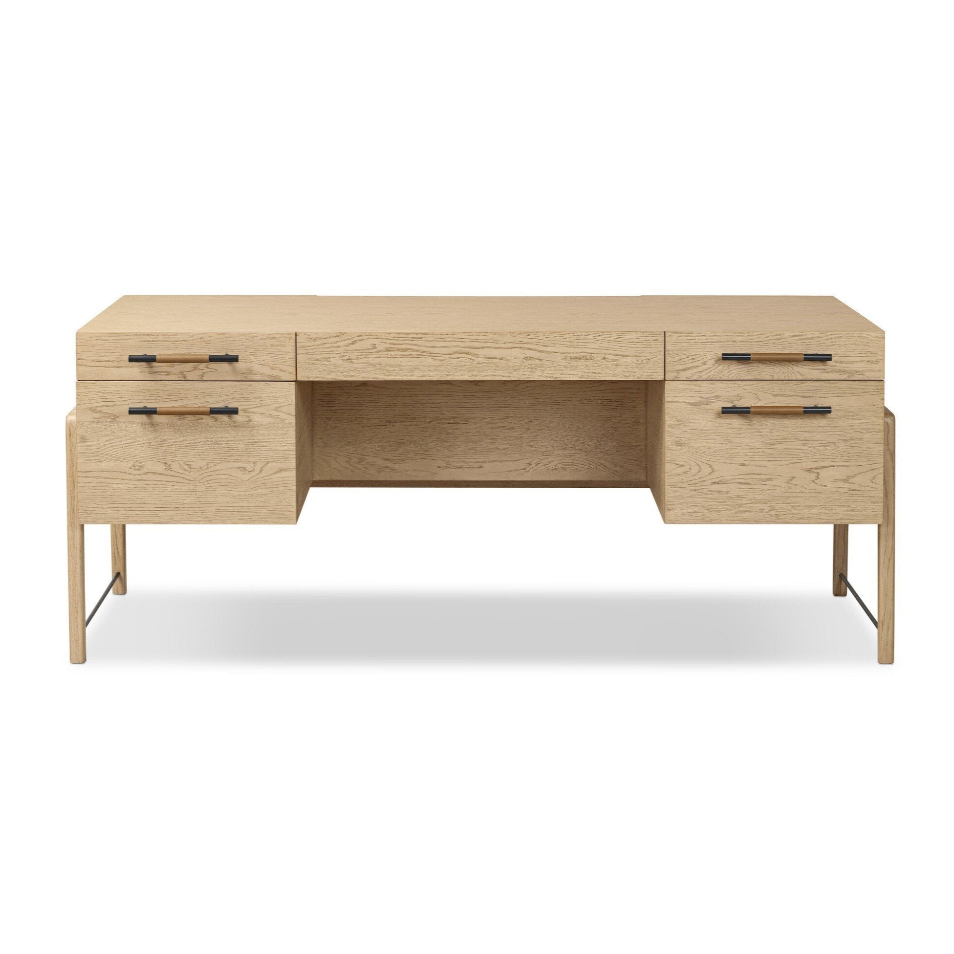 Wooden desk with multiple drawers
