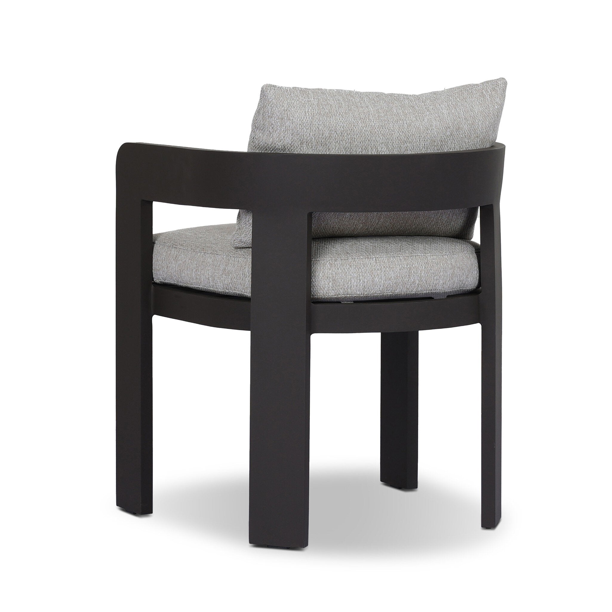 Chair with black frame and gray cushion on a white background