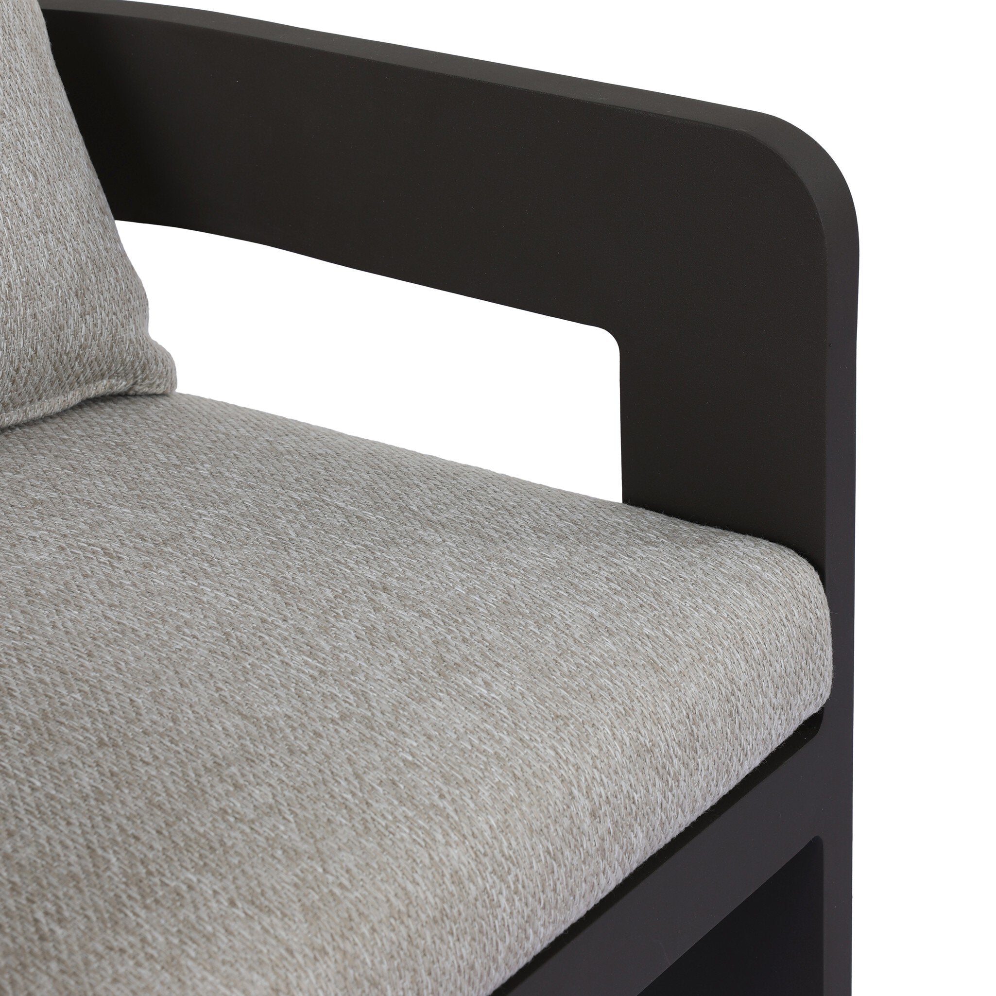 Gray cushion on a black frame with a white background