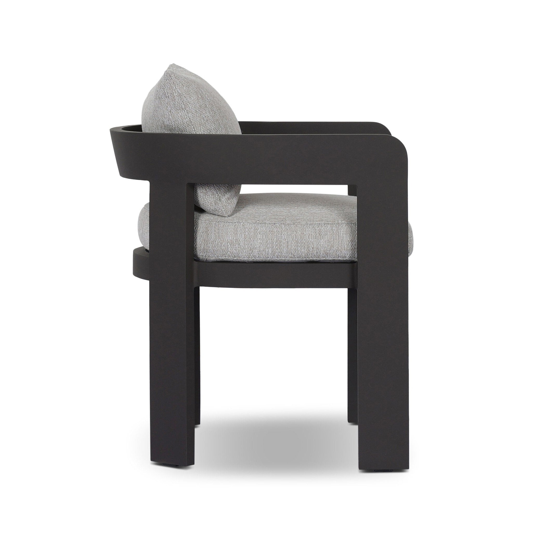 Black chair with gray cushion on a white background