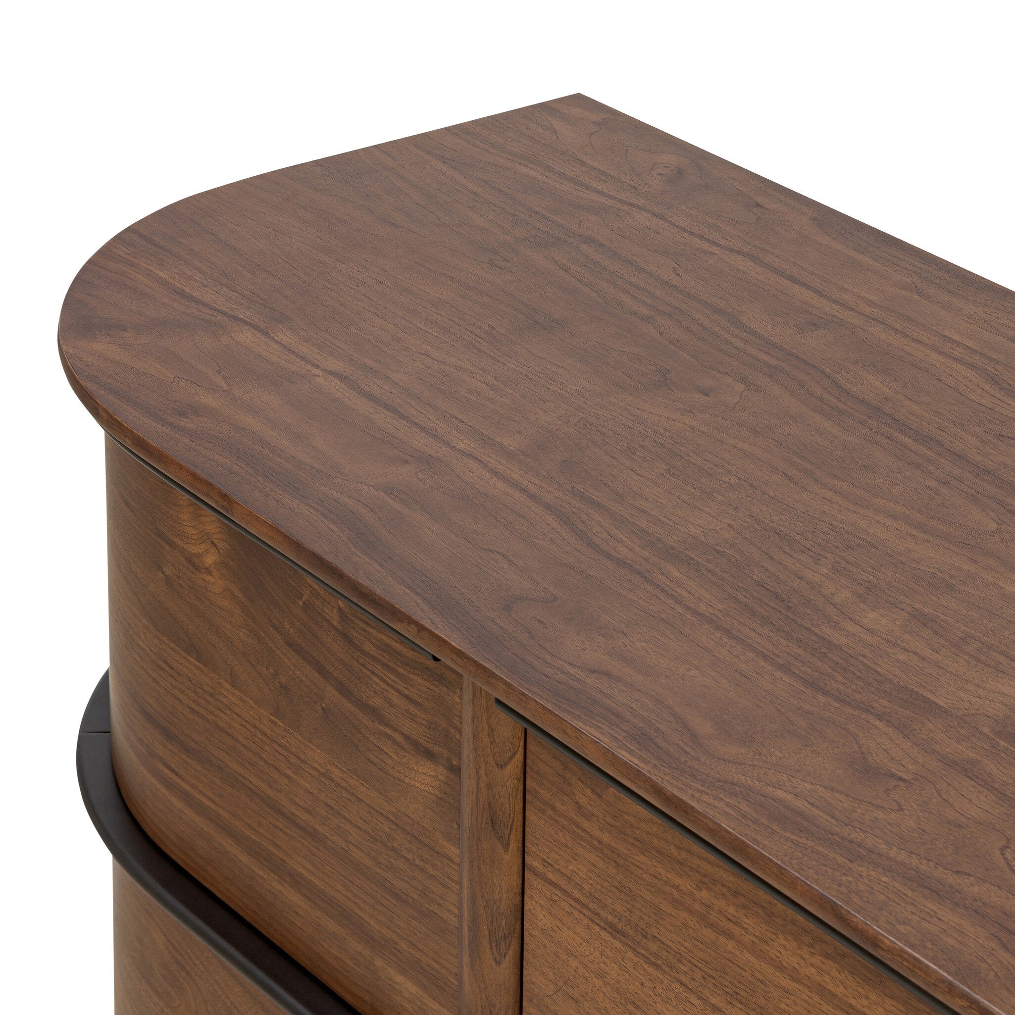 Close-up of a wooden dresser with a smooth tabletop