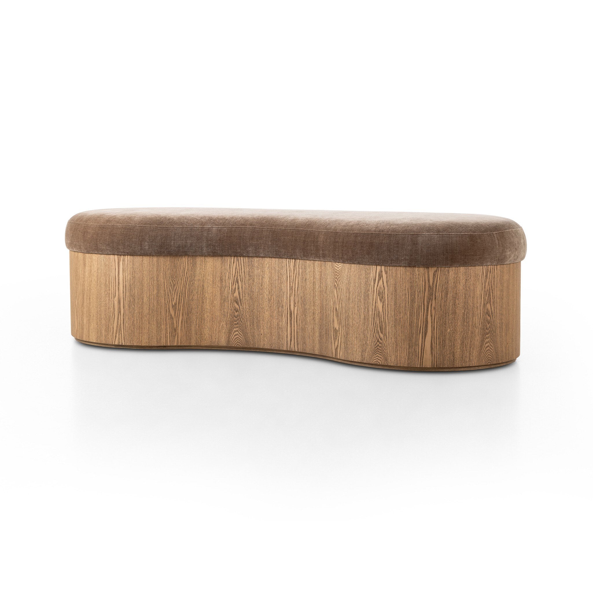 Wooden bench with brown cushion on a white background