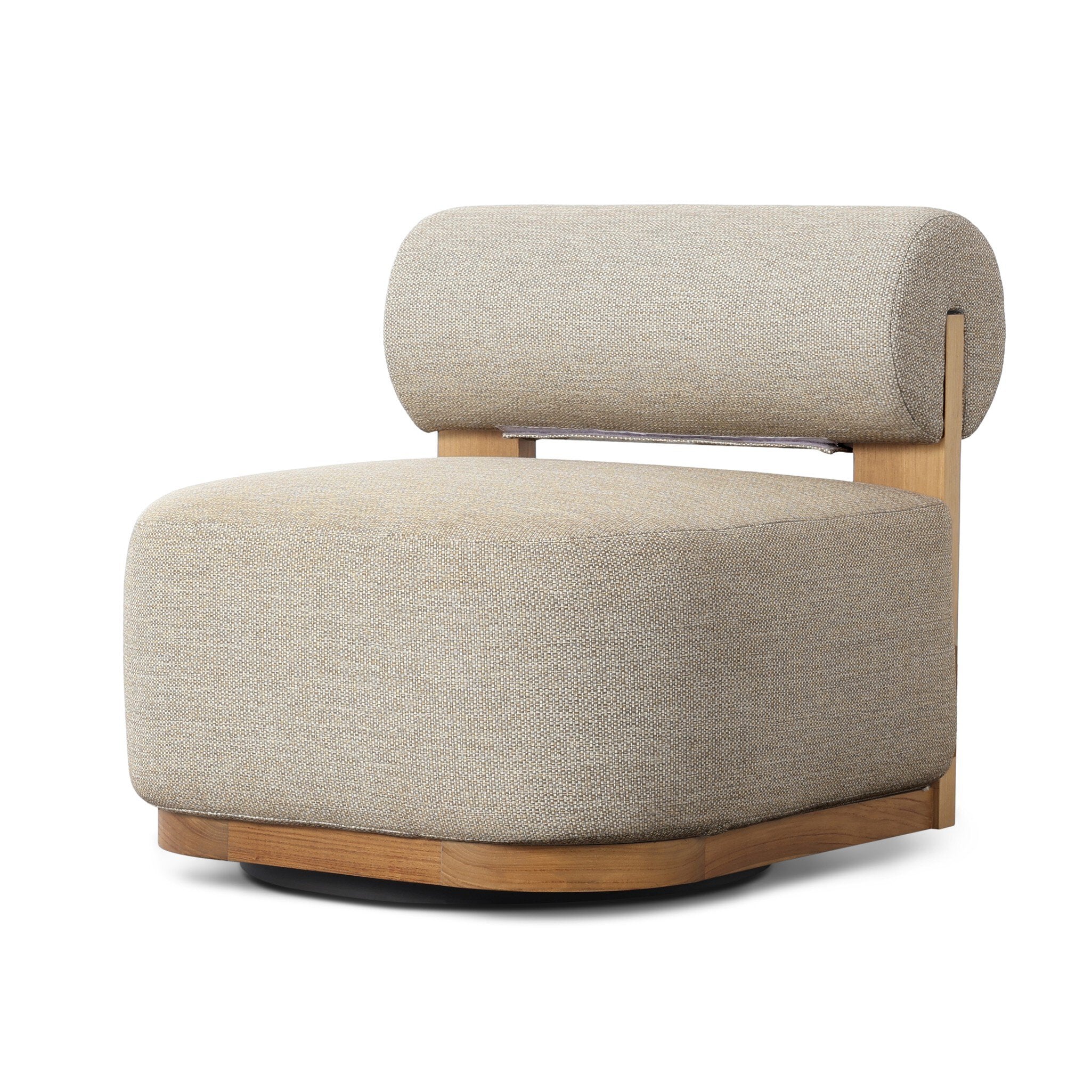 Beige armchair with wooden accents on a white background