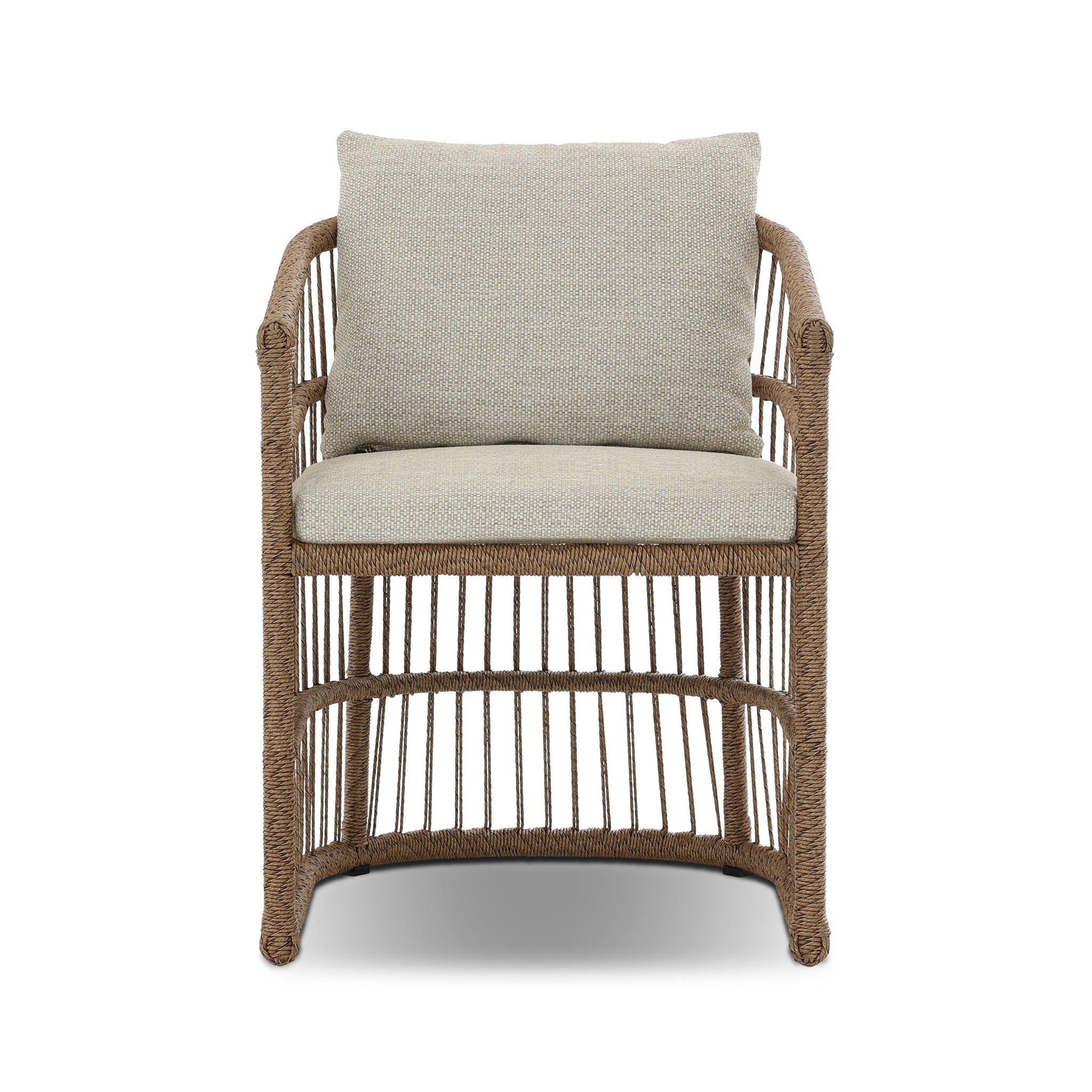 Wicker outdoor armchair with a cushion on a white background