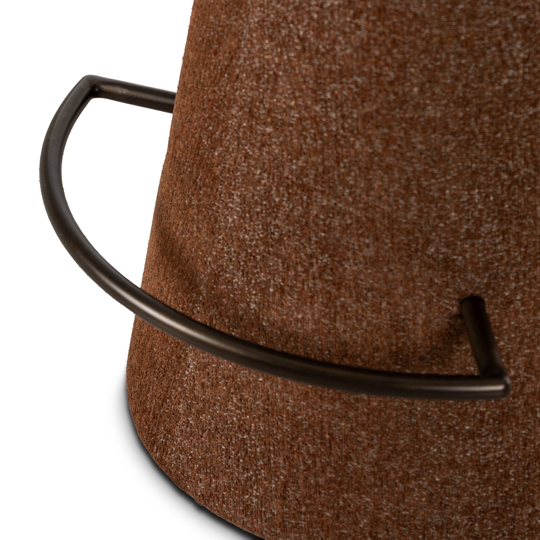 Brown textured stool with a metal foortrest on a white background