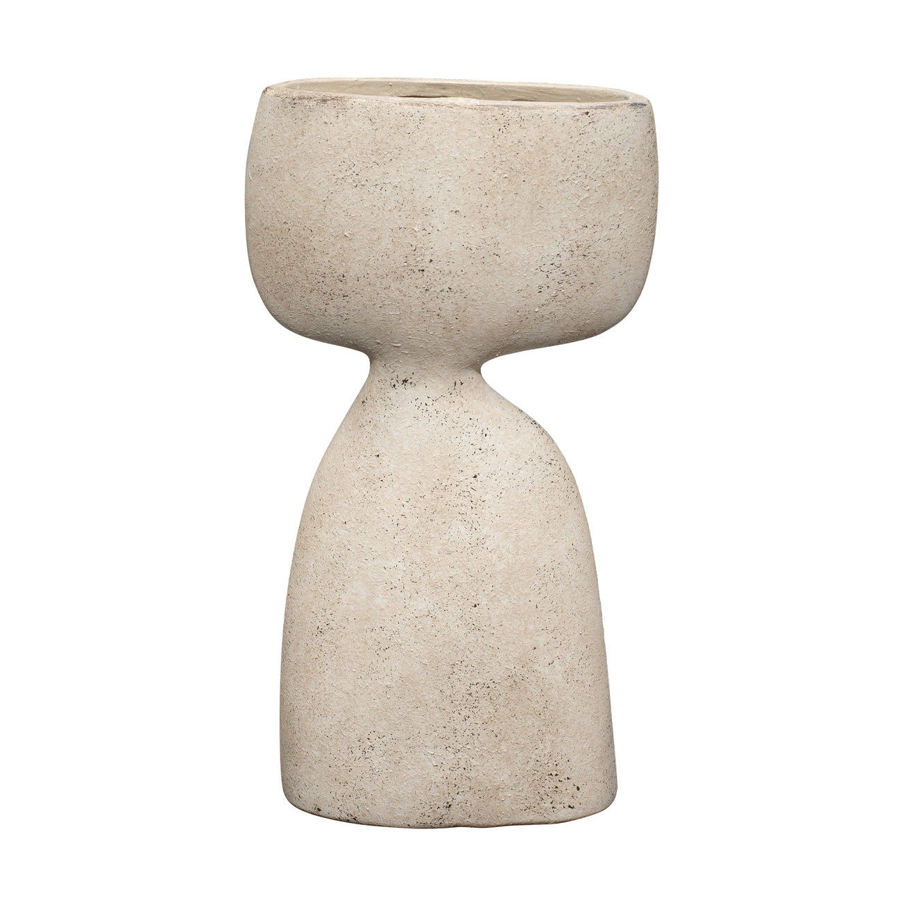 Beige ceramic planter with a unique design on a white background