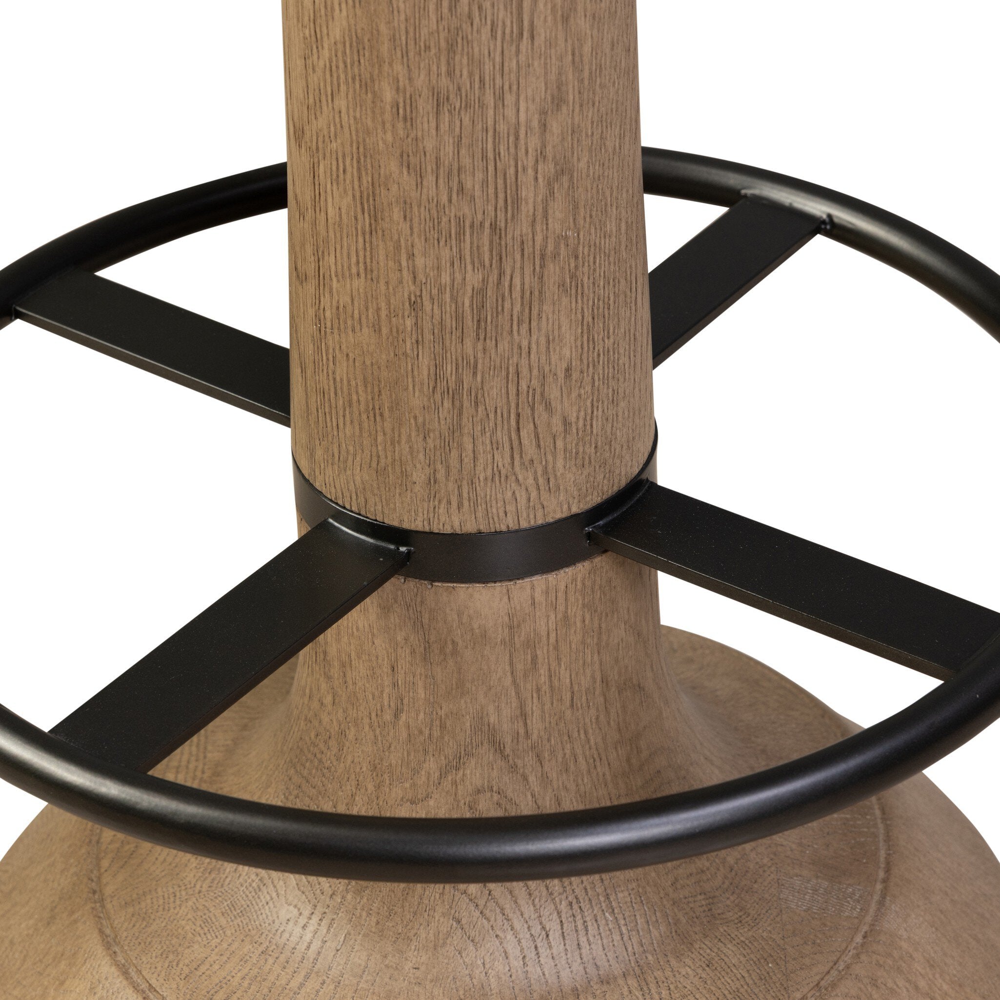 Wooden stool with black metal base on a white background