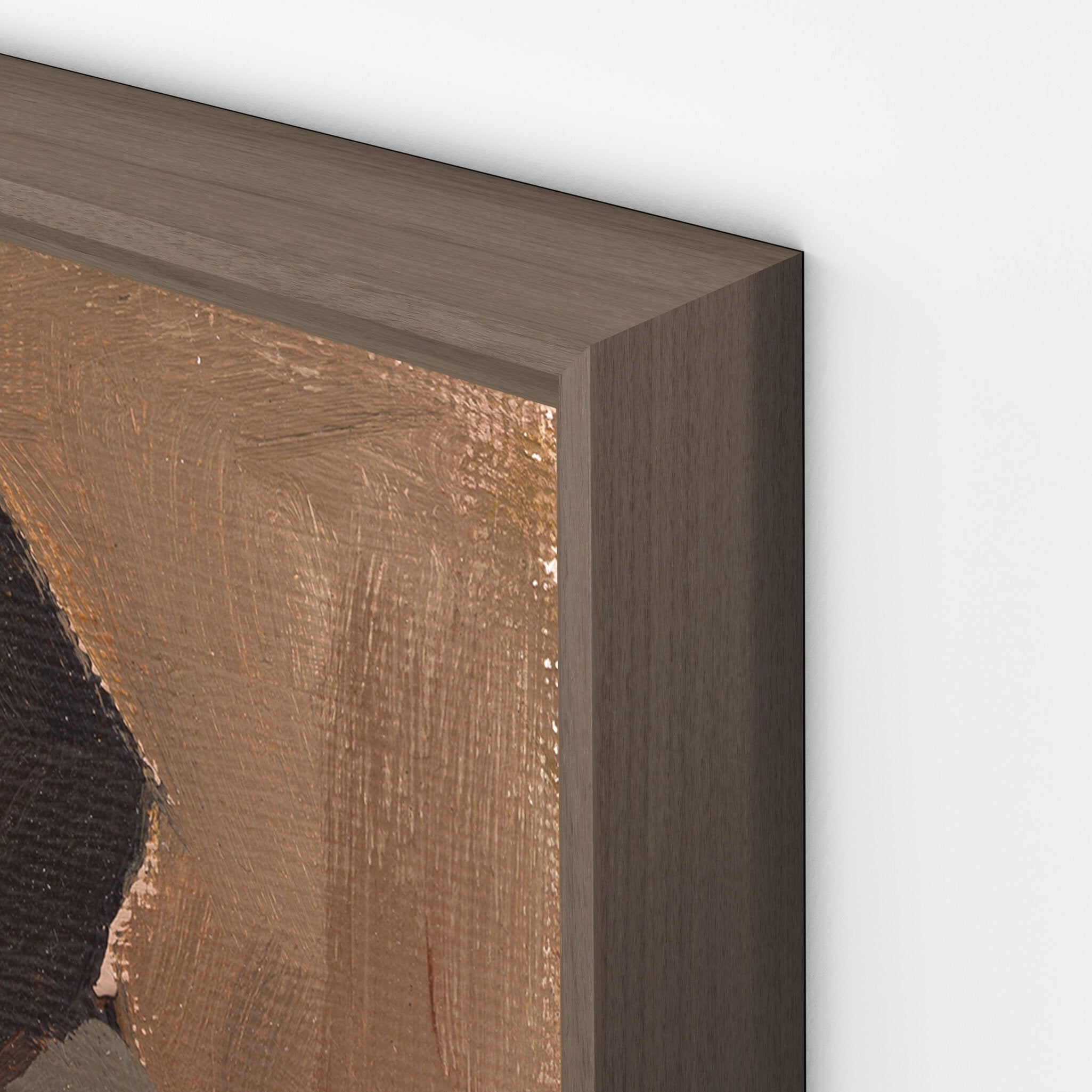 Close-up of a wooden frame corner with a textured surface