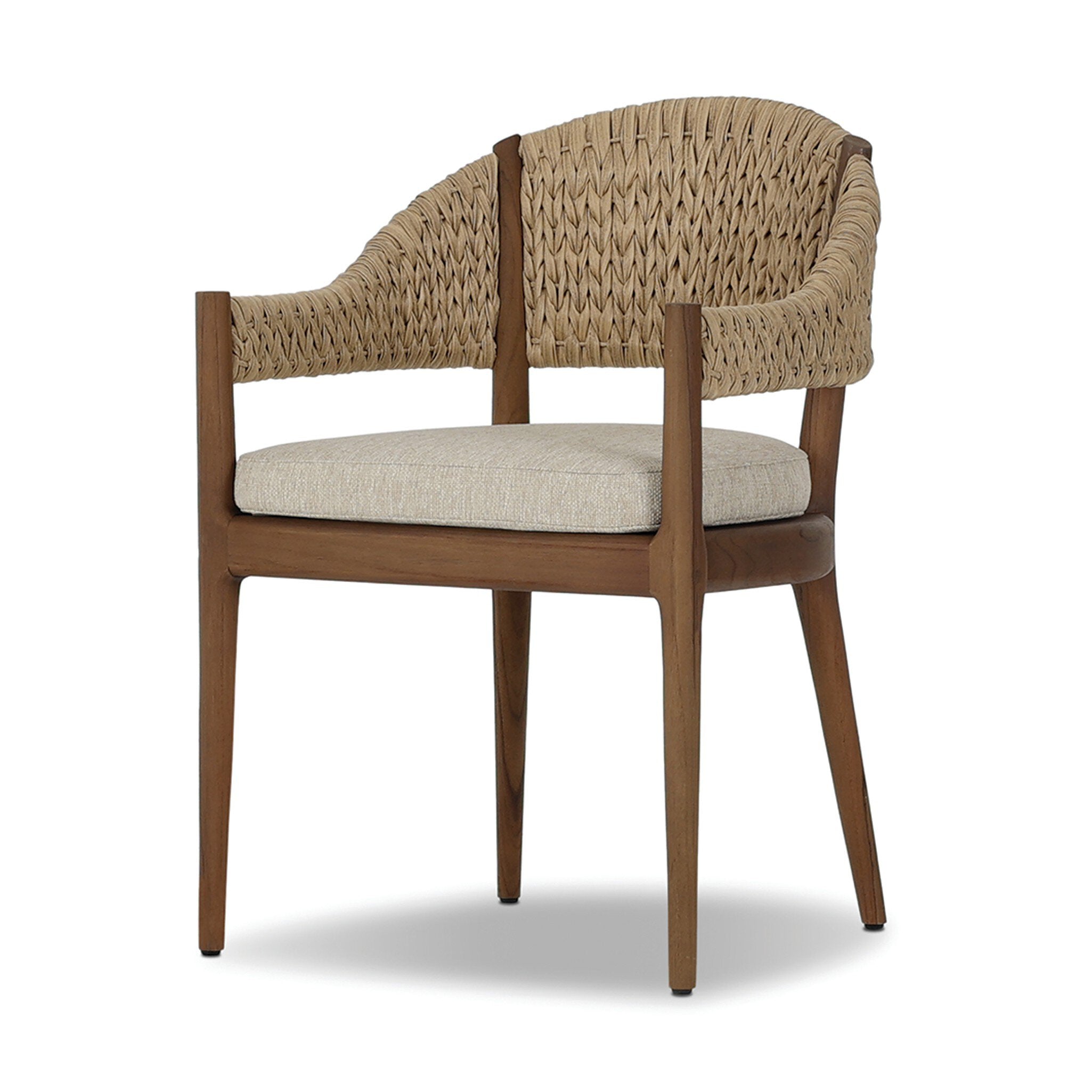 Chair with woven backrest and cushion on a white background