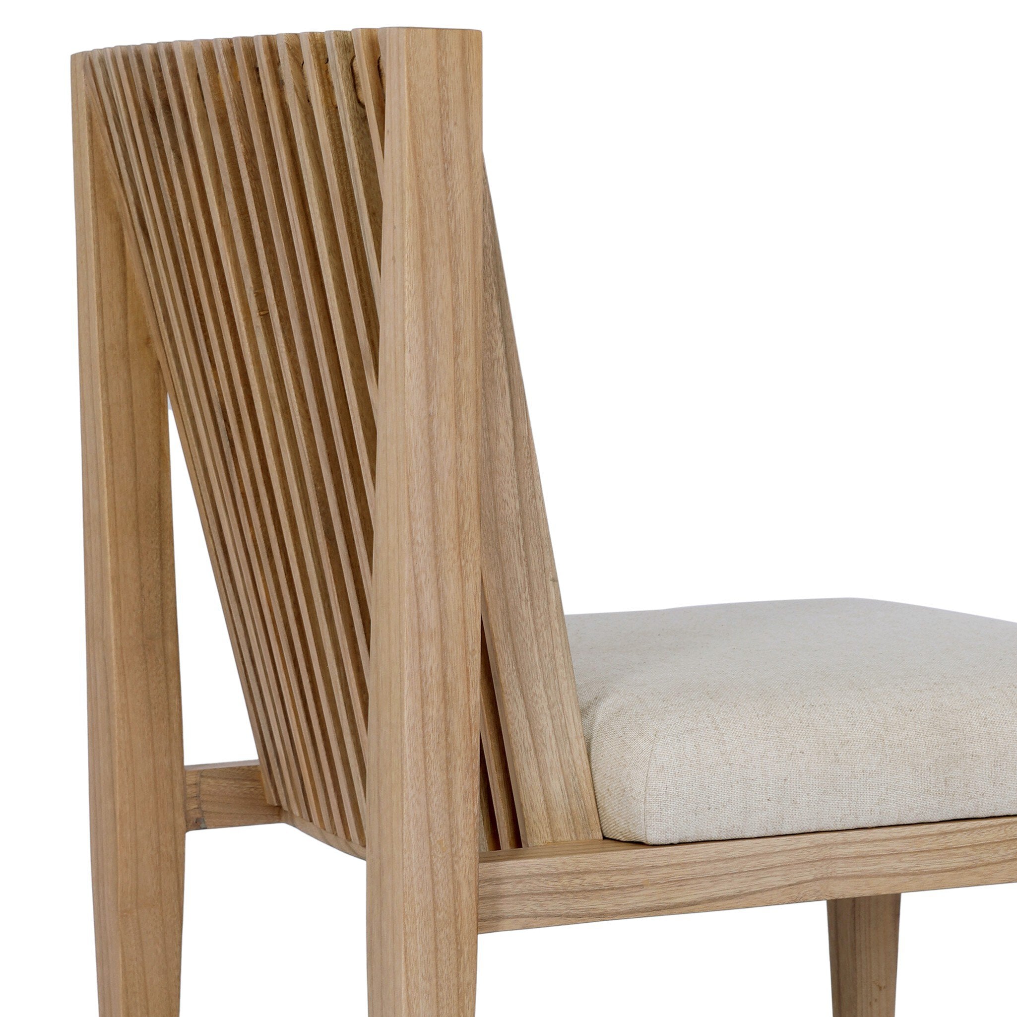 Wooden chair with a slatted backrest on a white background