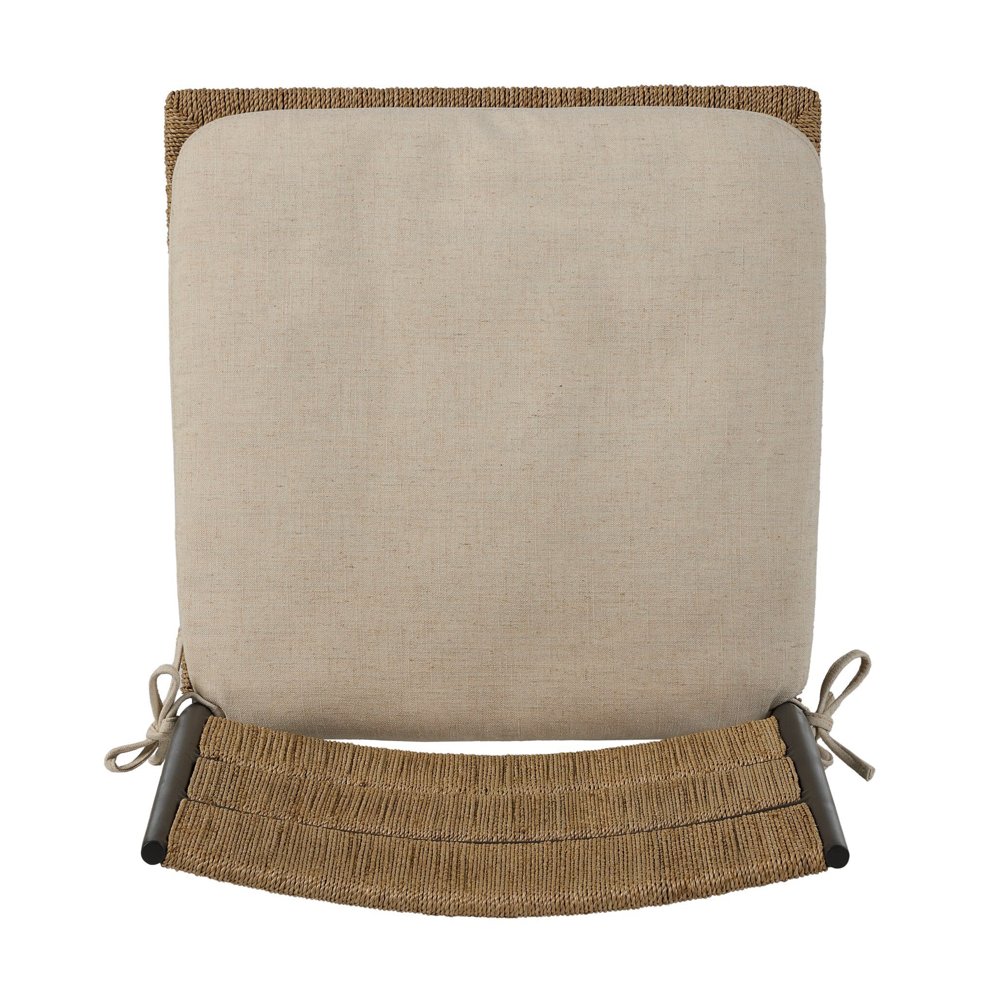 Chair cushion with beige seat and brown woven rim on a white background