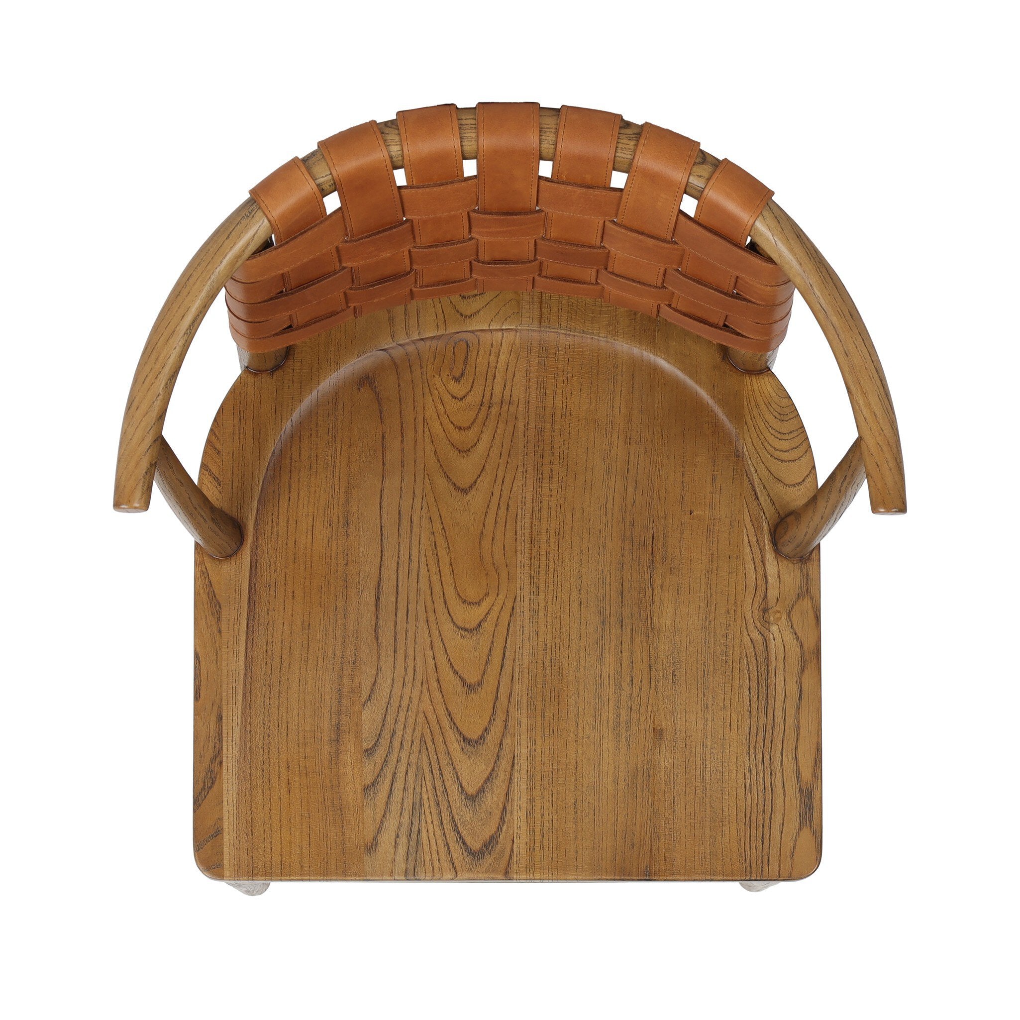 Wooden chair with woven backrest on a white background