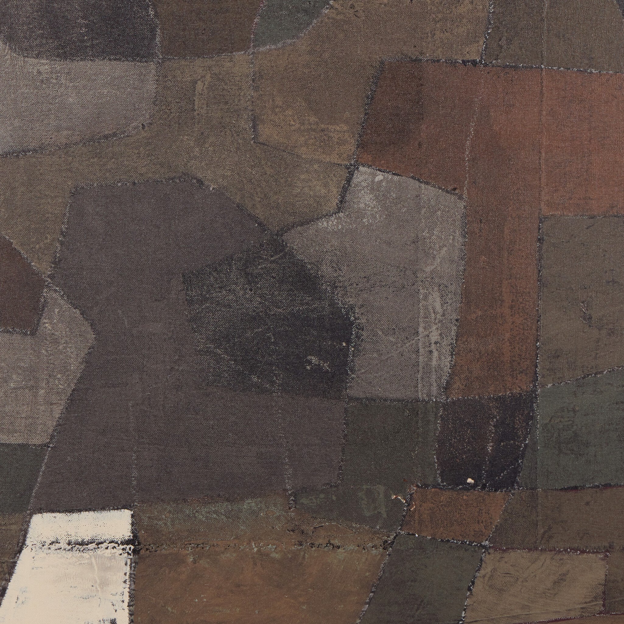 Close-up of a textured painting with brown and beige patches