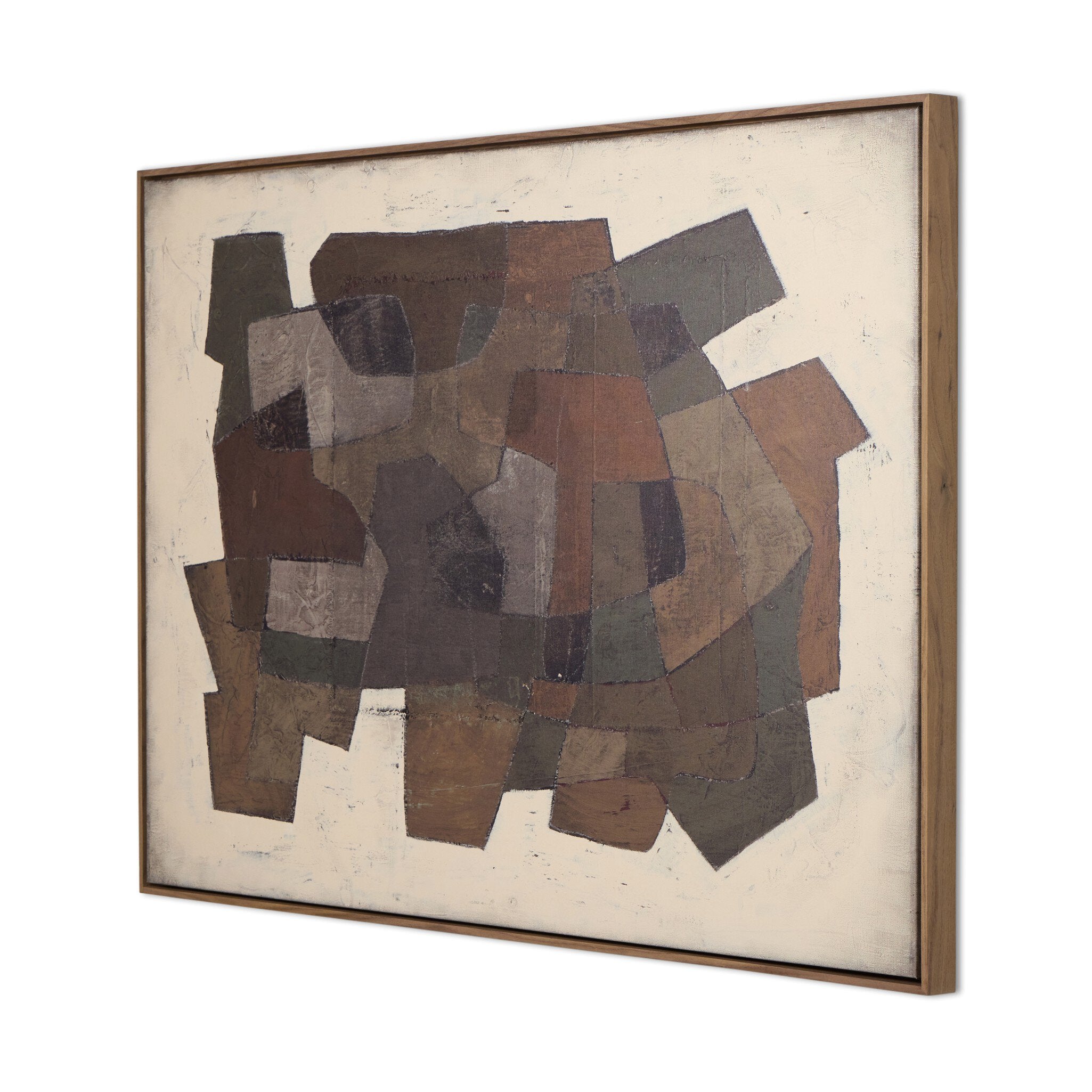 Abstract art piece with geometric shapes on a beige background