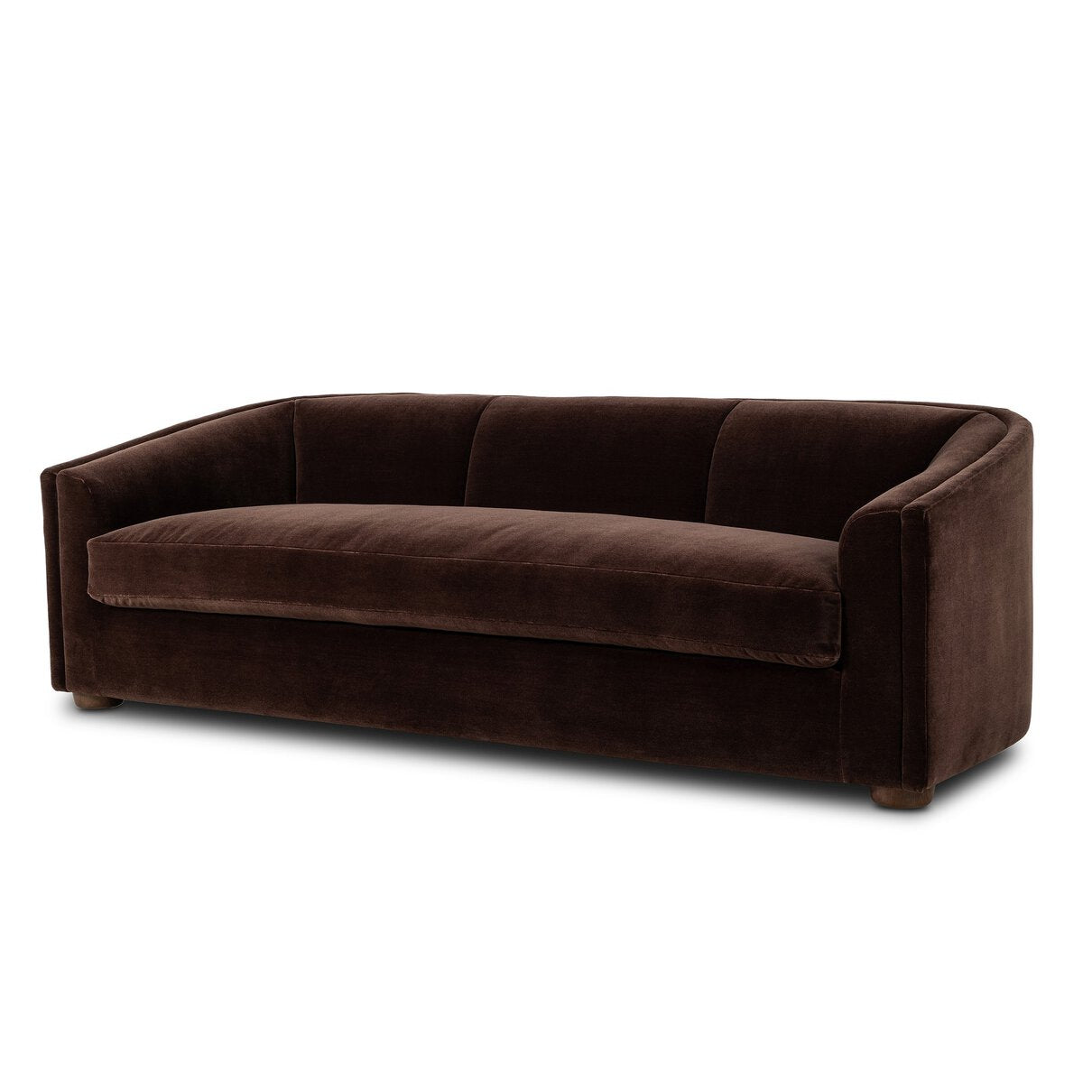 Brown velvet sofa with on a white background