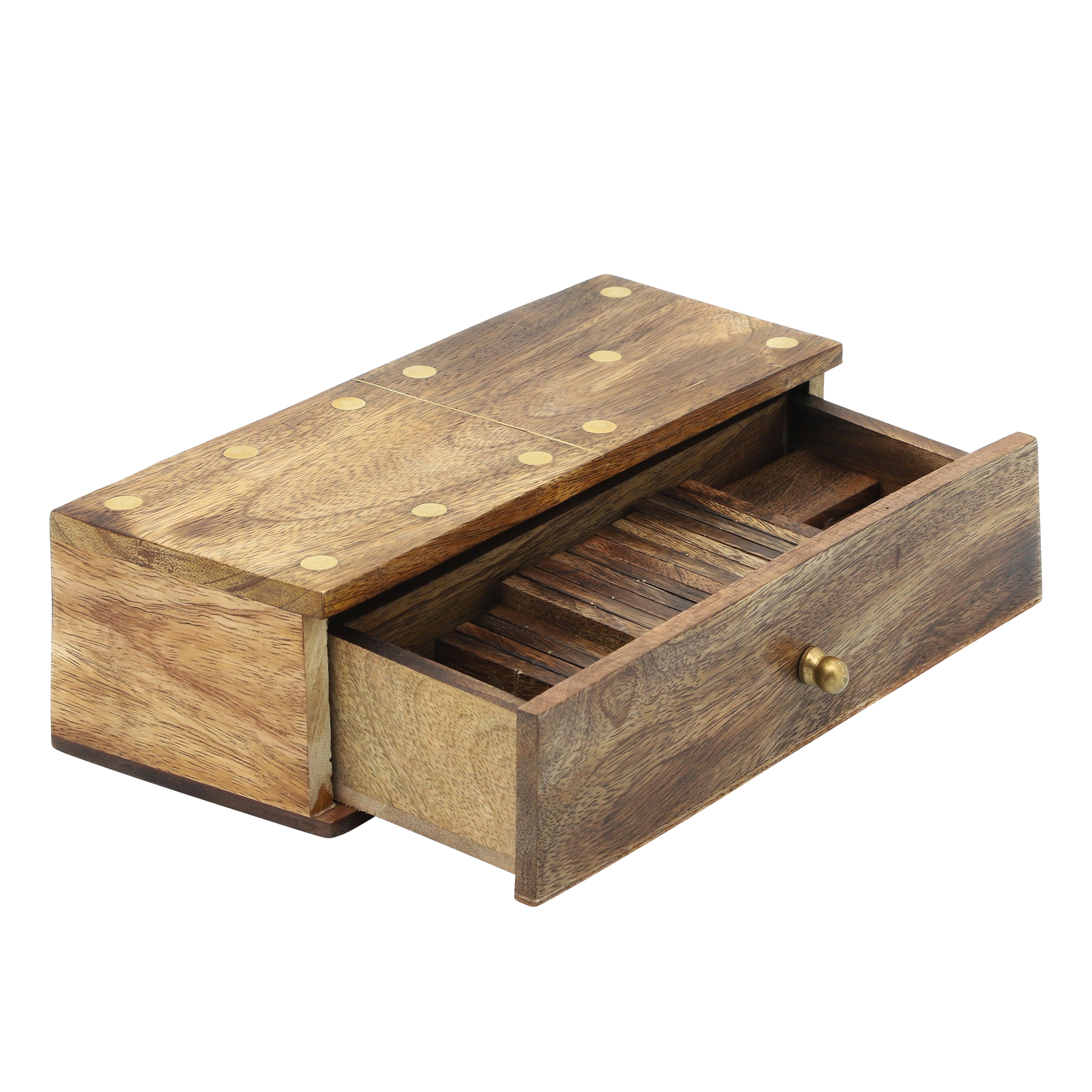 Wooden jewelry box with a drawer on a white background