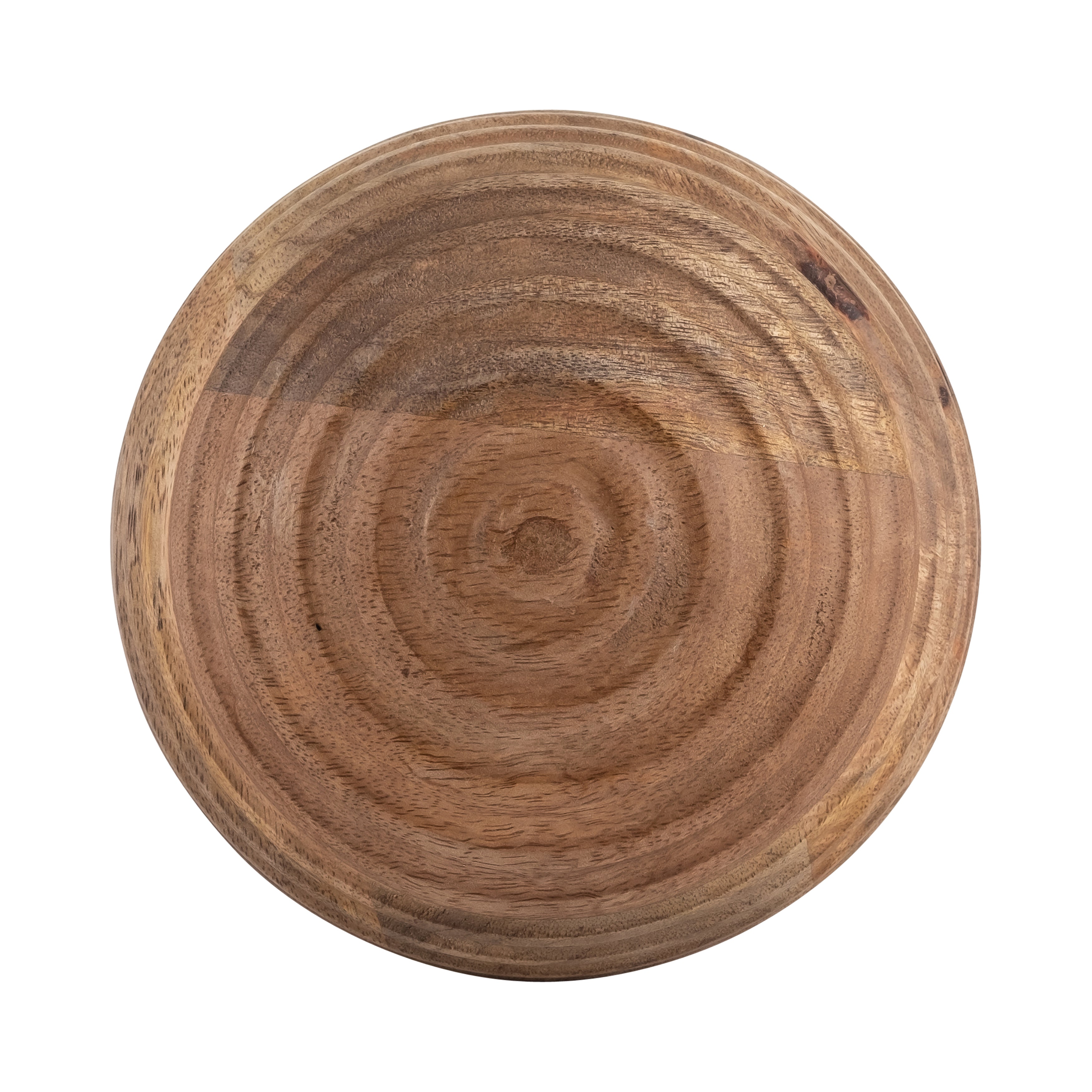 Wooden bowl with a natural grain pattern on a white background