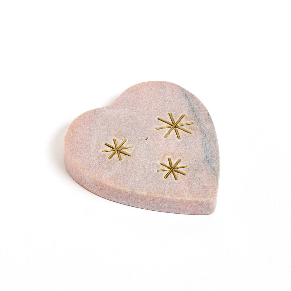 Jaipuri Heart Incense Holder - Pink Carved Marble