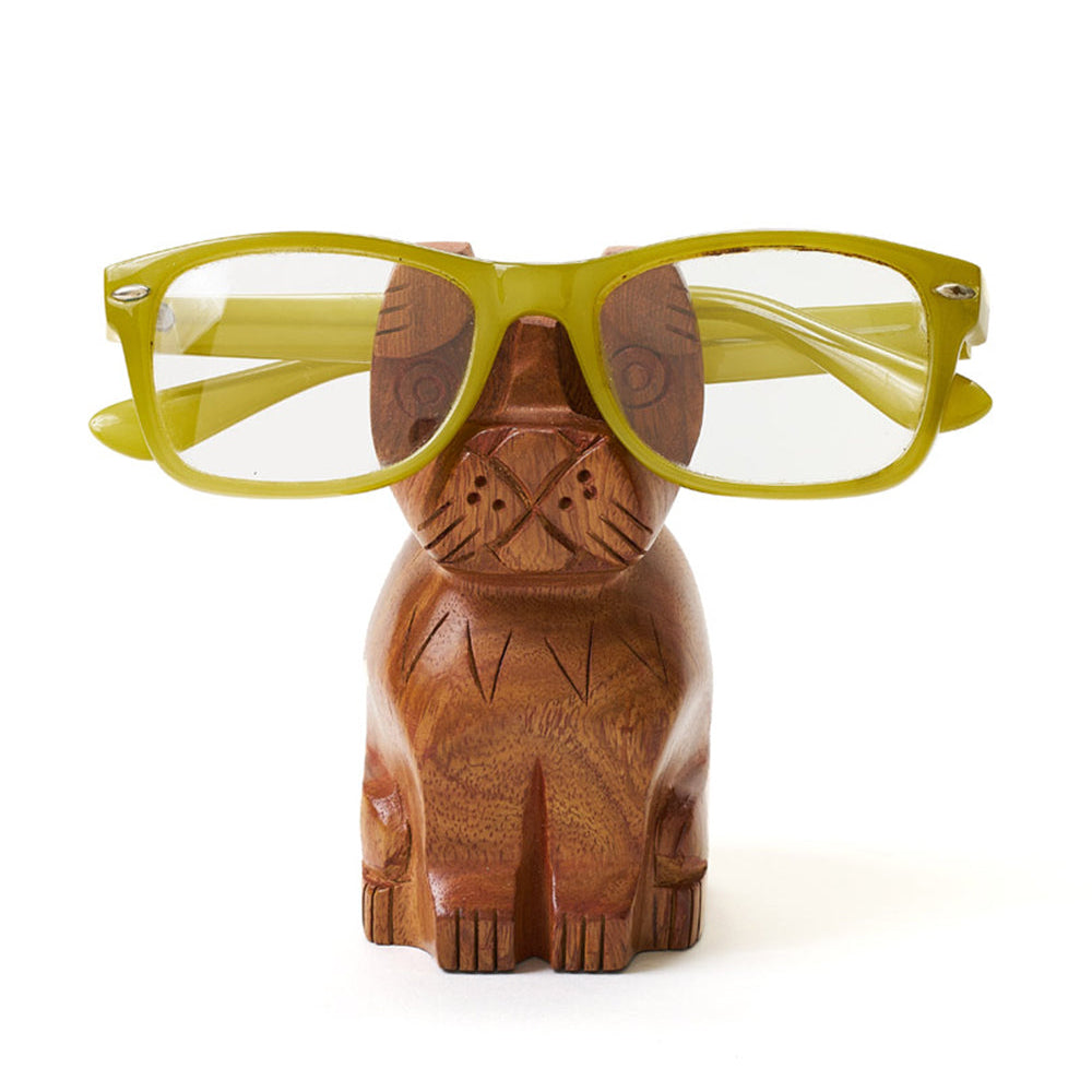 Dog Eyeglass Holder Stand - Hand Carved Wood
