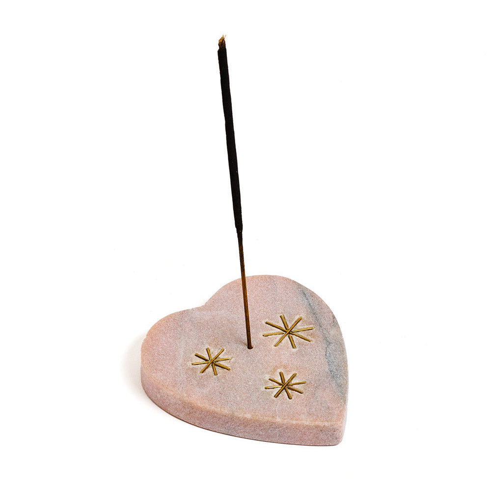 Jaipuri Heart Incense Holder - Pink Carved Marble