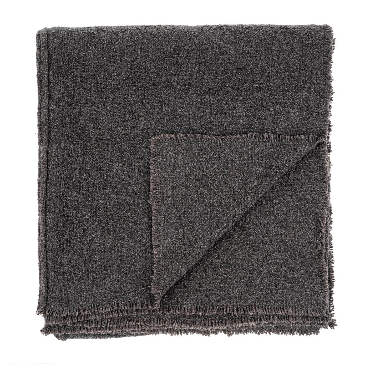 Fringed Boucle Bed Blanket Charcoal