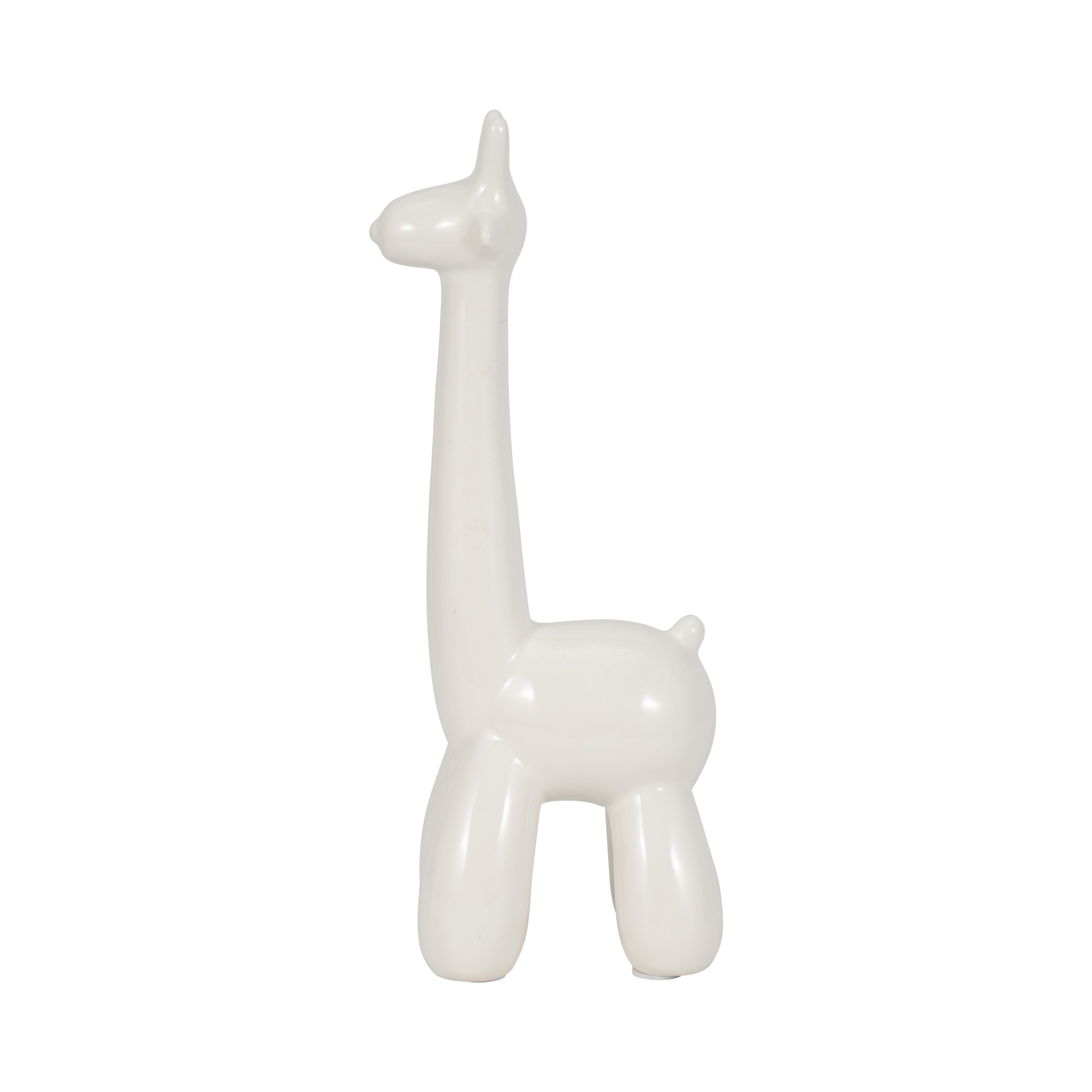 White ceramic giraffe figurine on a white background