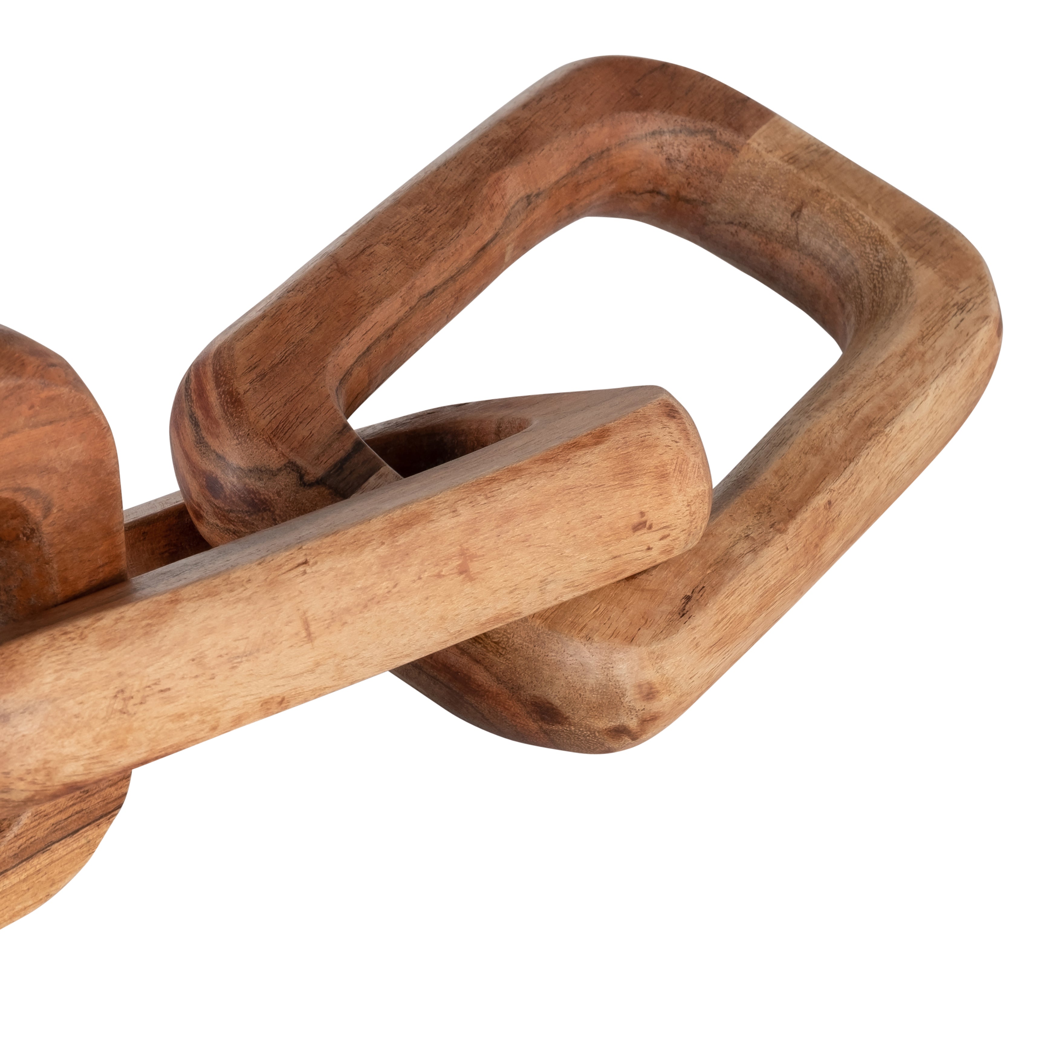 Close-up of a wooden chain link on a white background