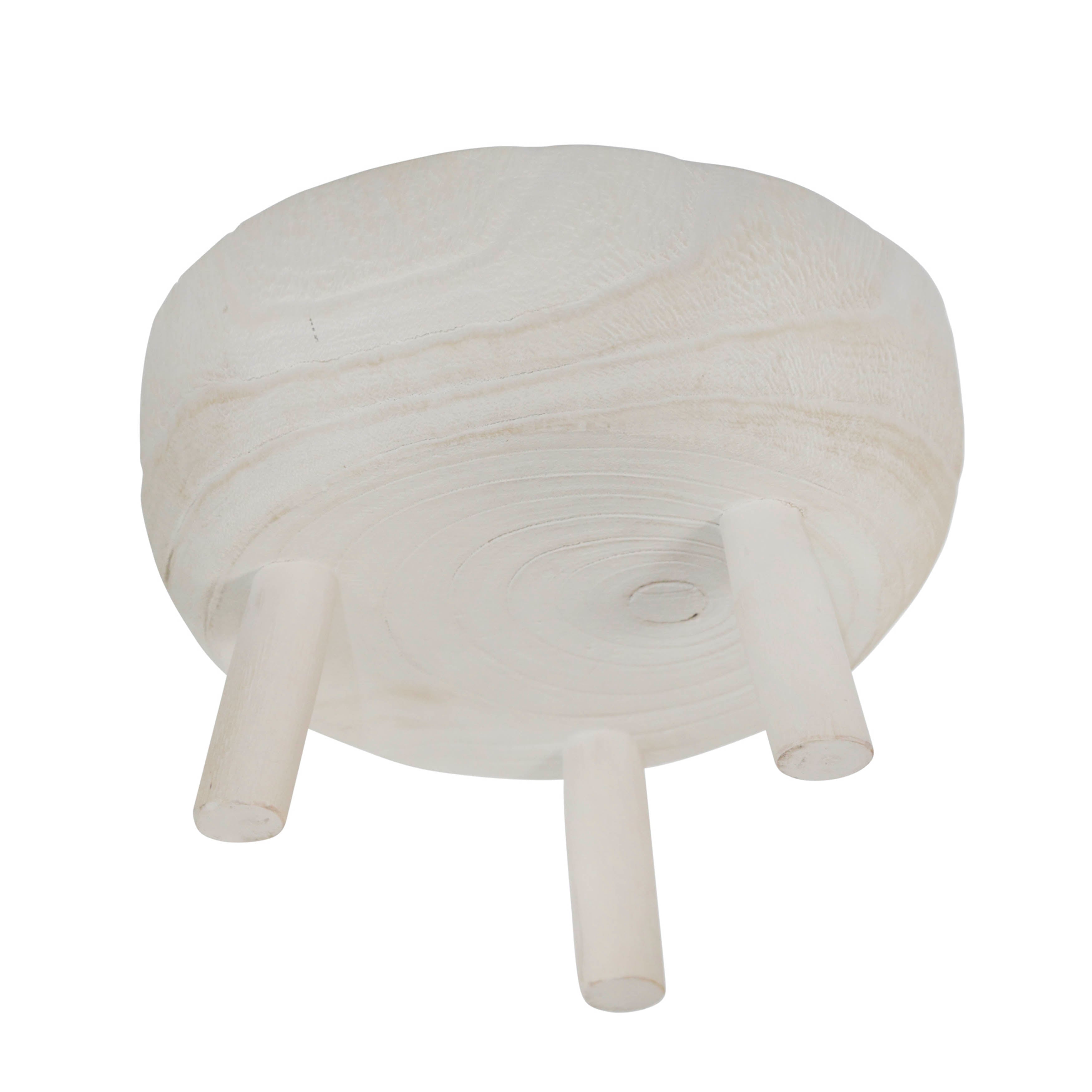 Round white marble stool on a white background