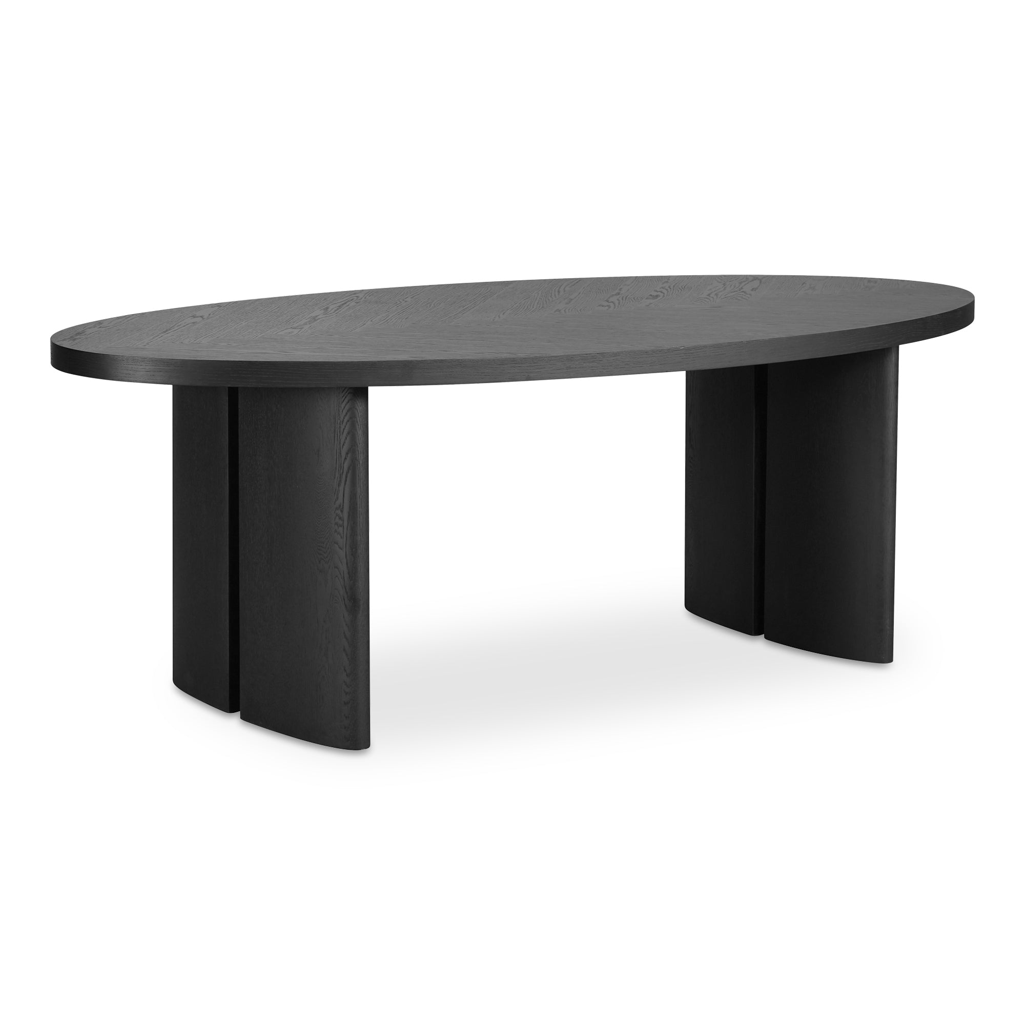 Black oval table on a white background