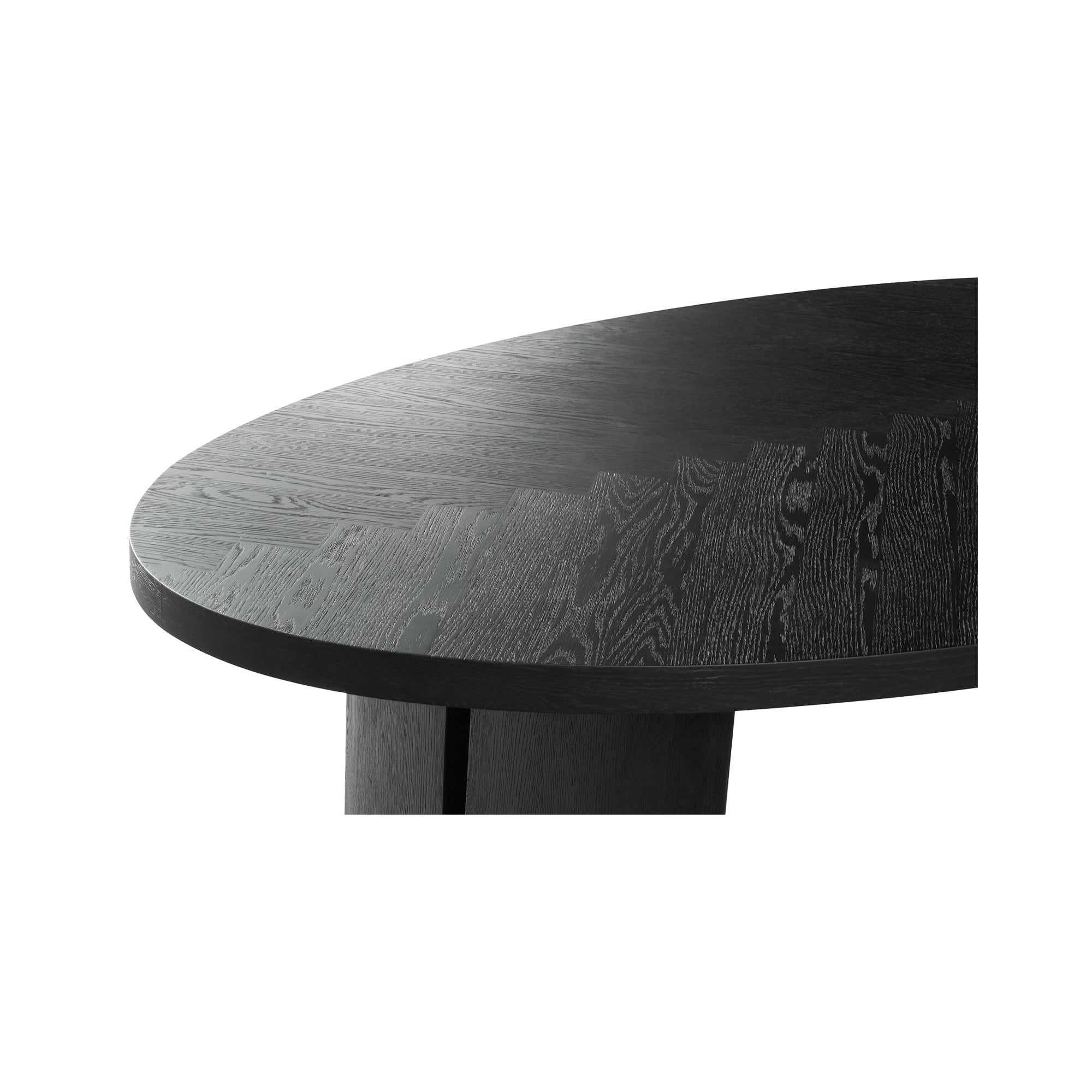 Black oval table with textured surface on a white background