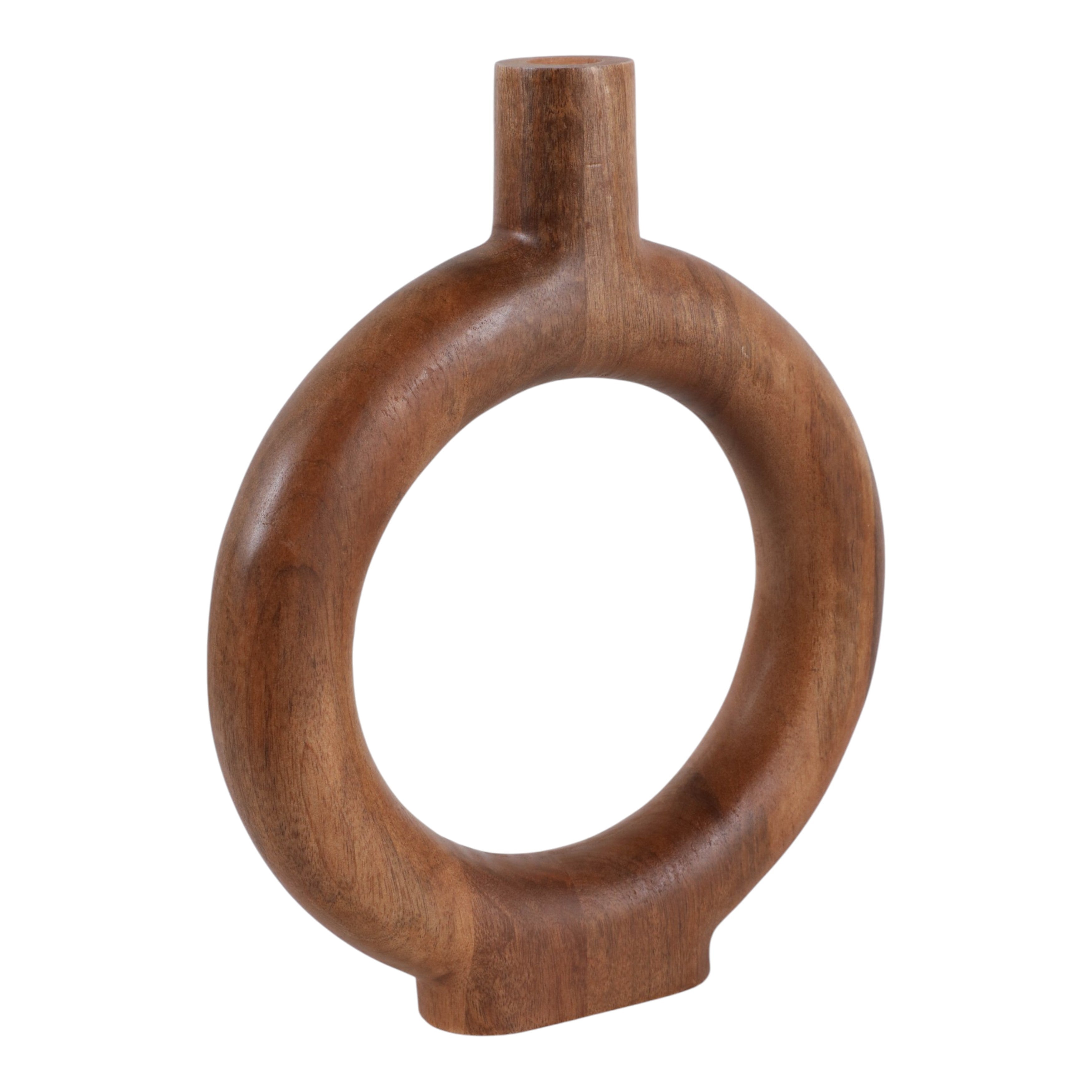 Wooden ring-shaped vase on a white background