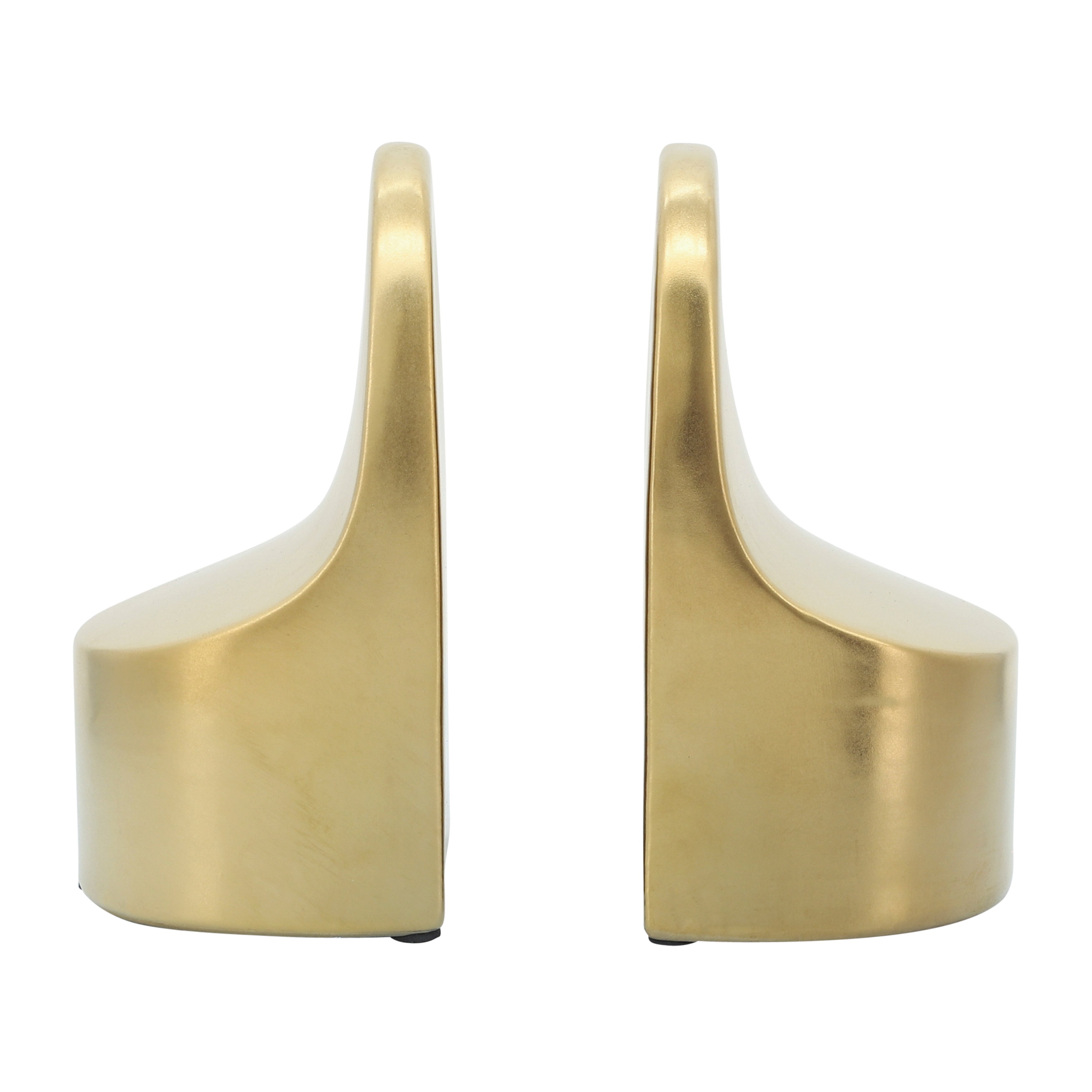 Two gold bookends on a white background