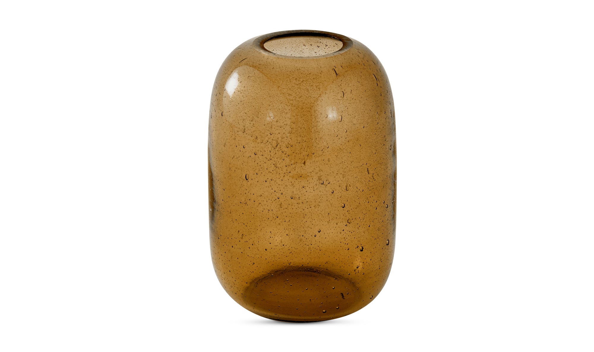 Brown amber glass vase on a white background