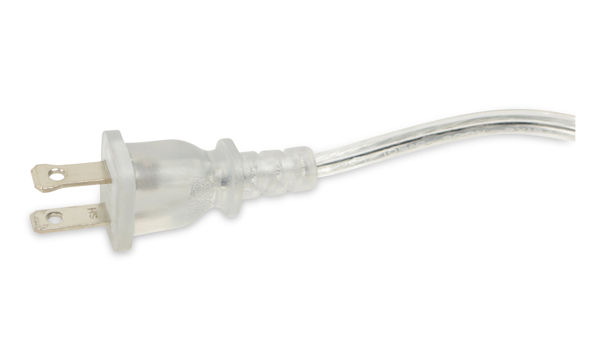 Clear electrical plug on a white background