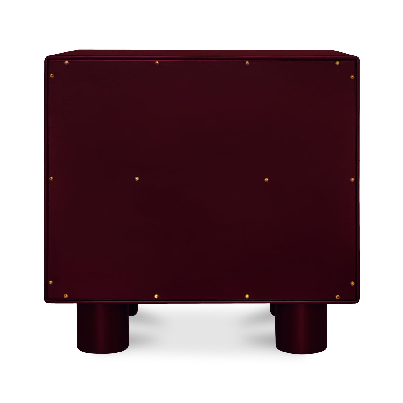 Back-view of a dark red nightstand