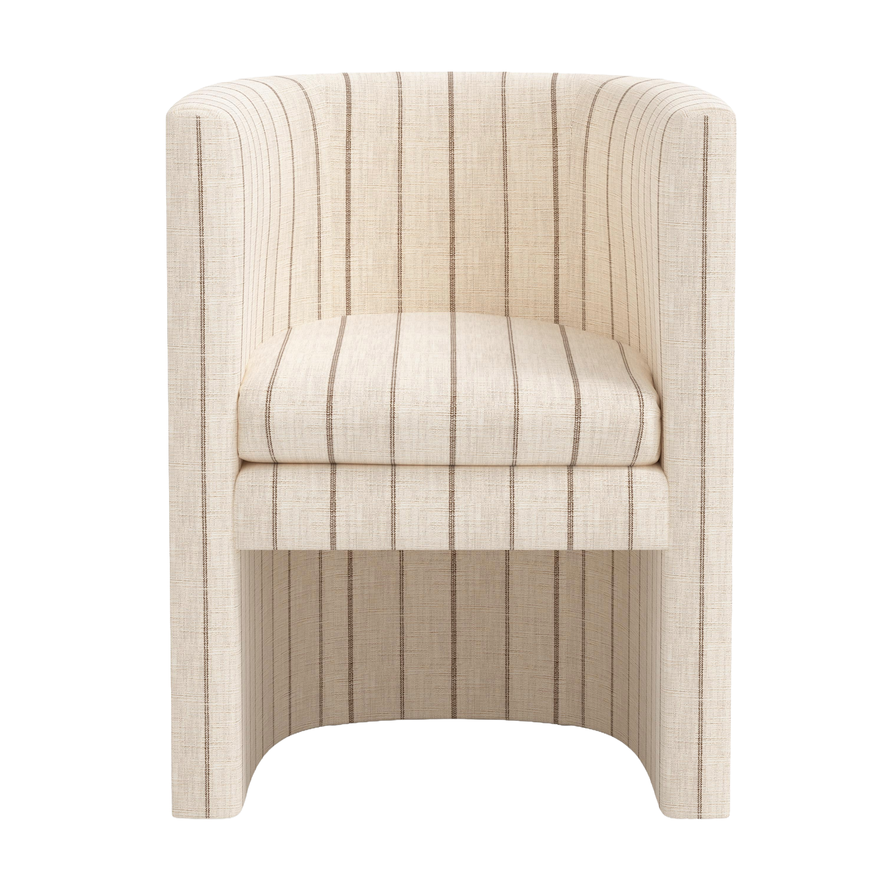 Beige armchair with striped pattern on a white background