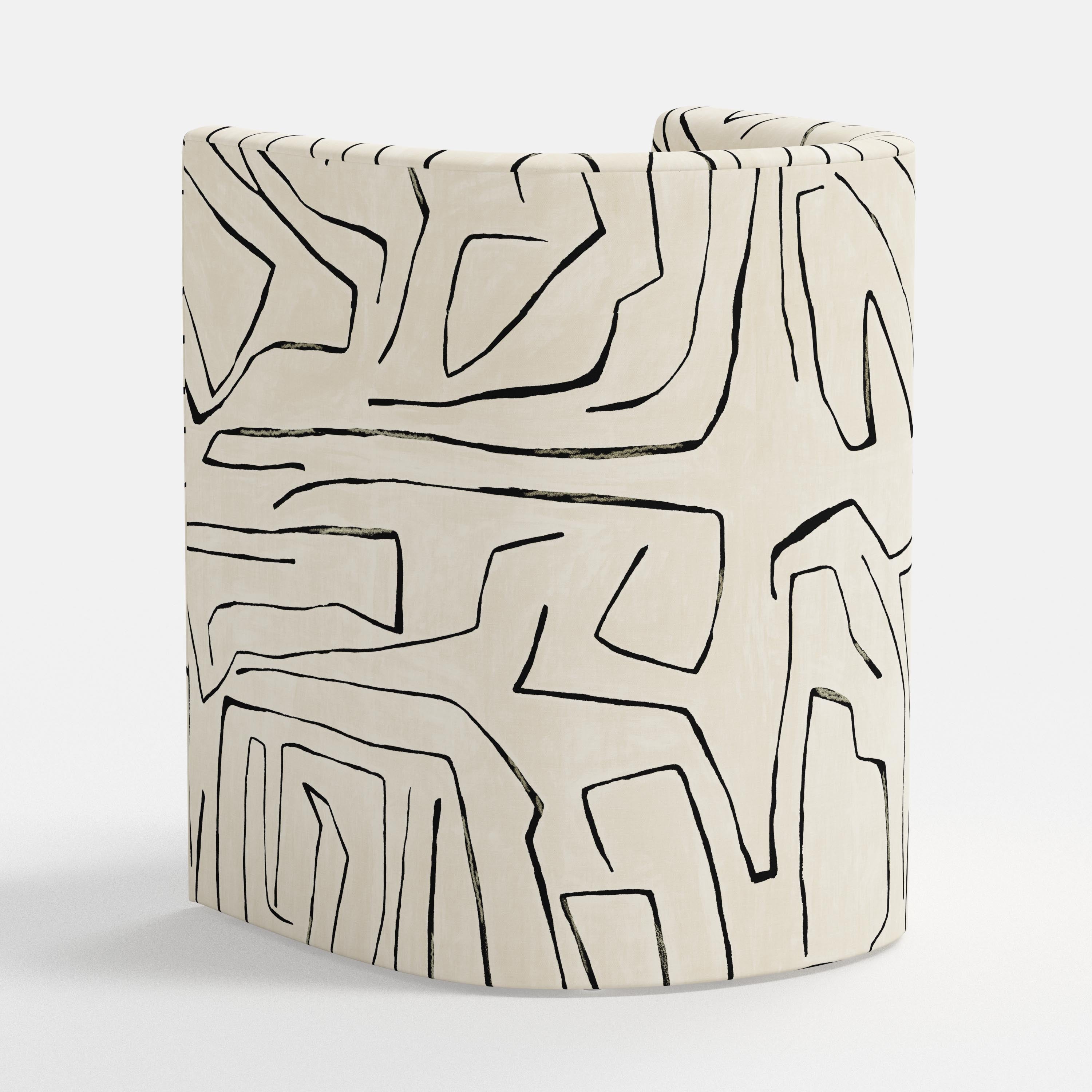 Chair with abstract black line design on white background