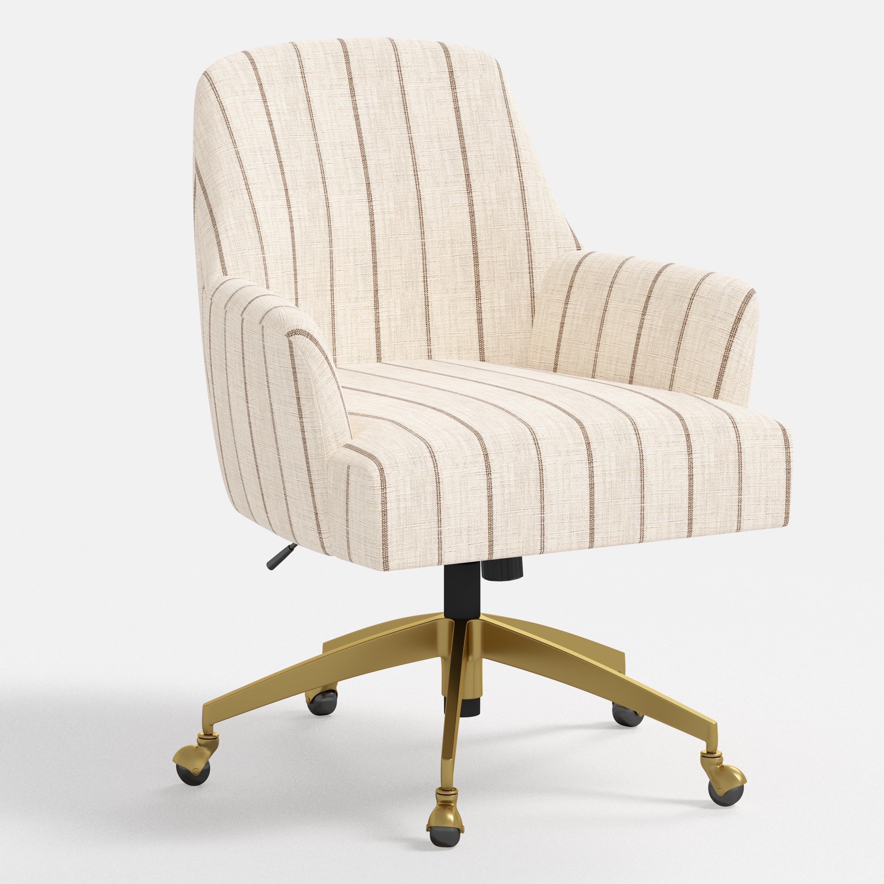 White striped office chair with gold base on a white background