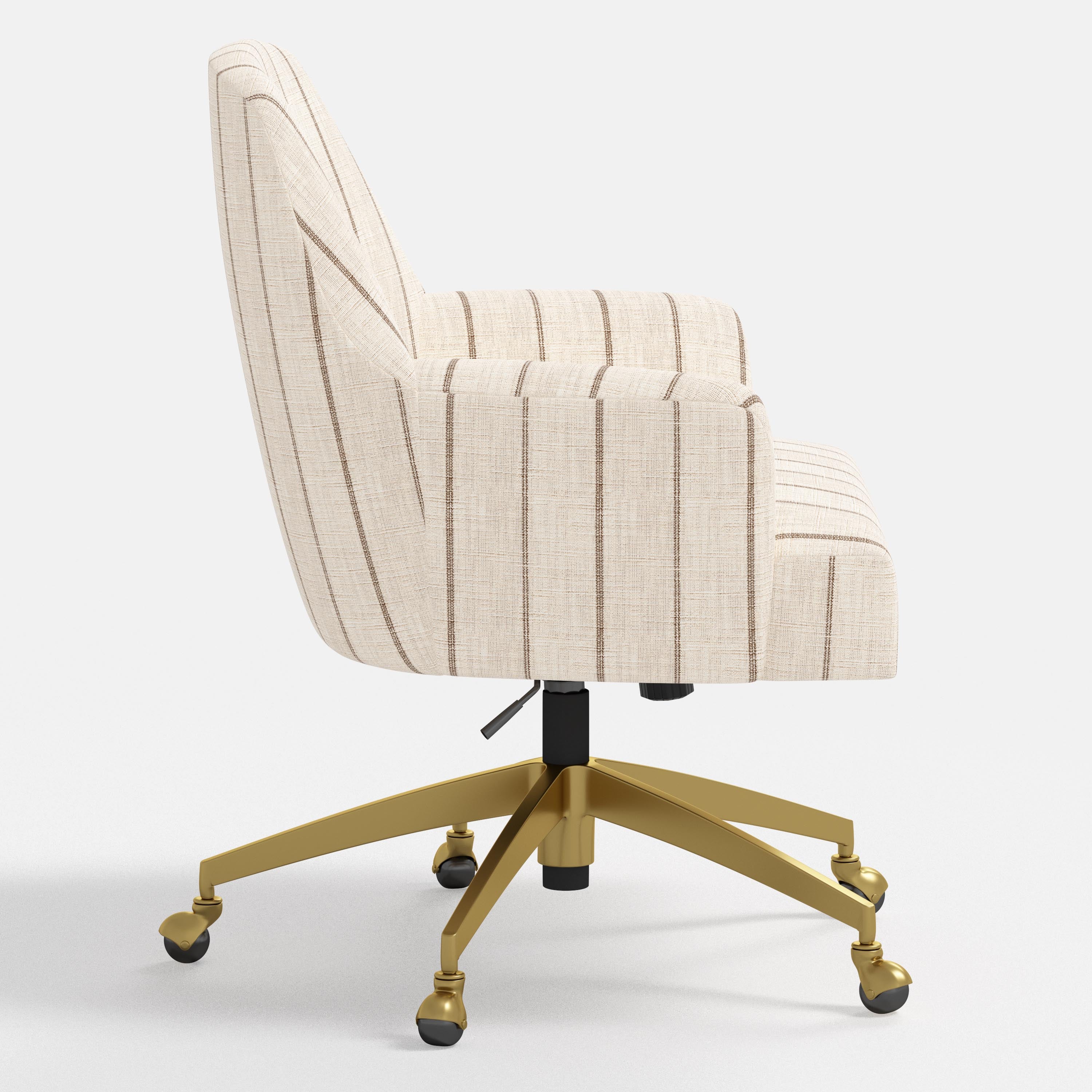 White striped office chair with gold base on a white background