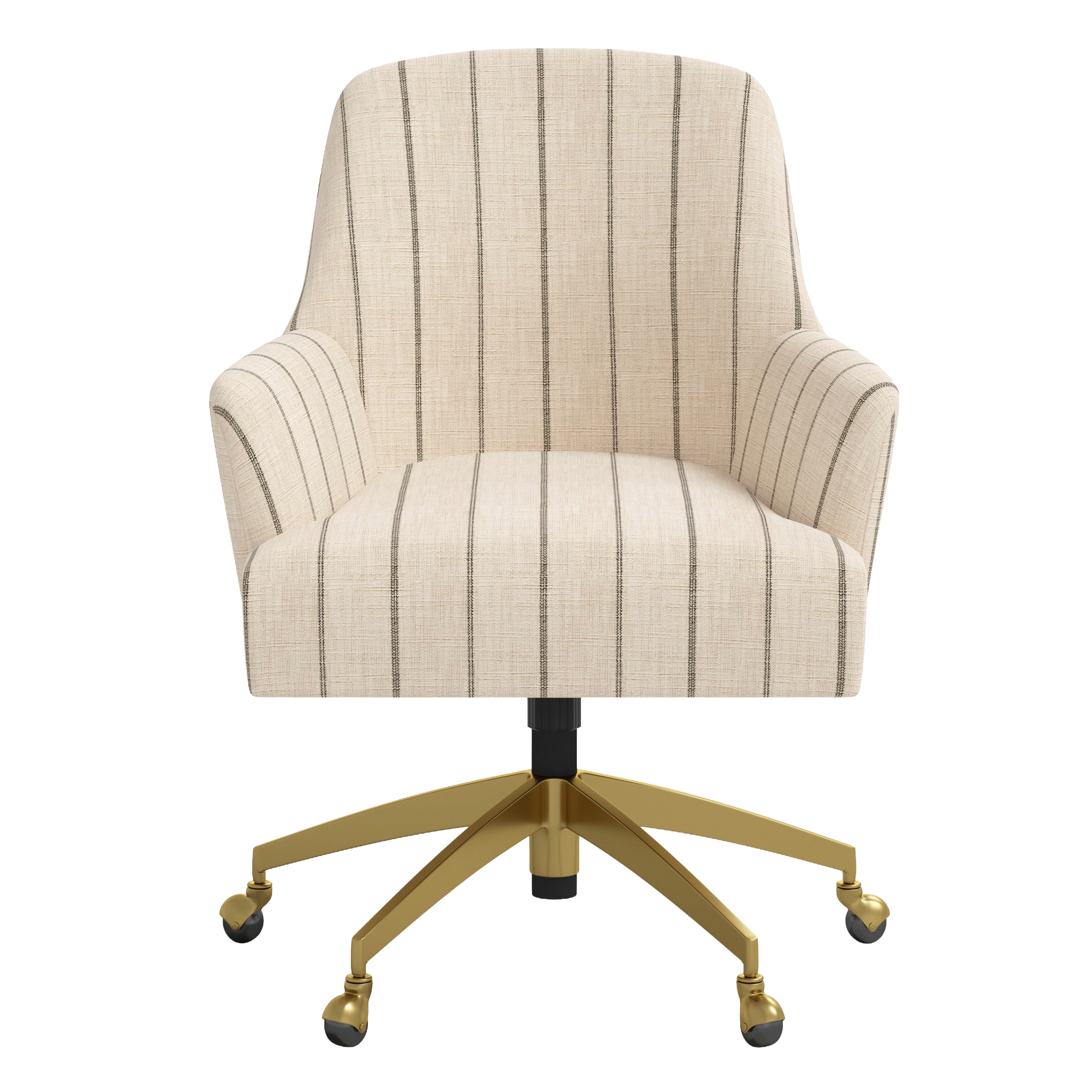 White striped office chair with gold base on a white background