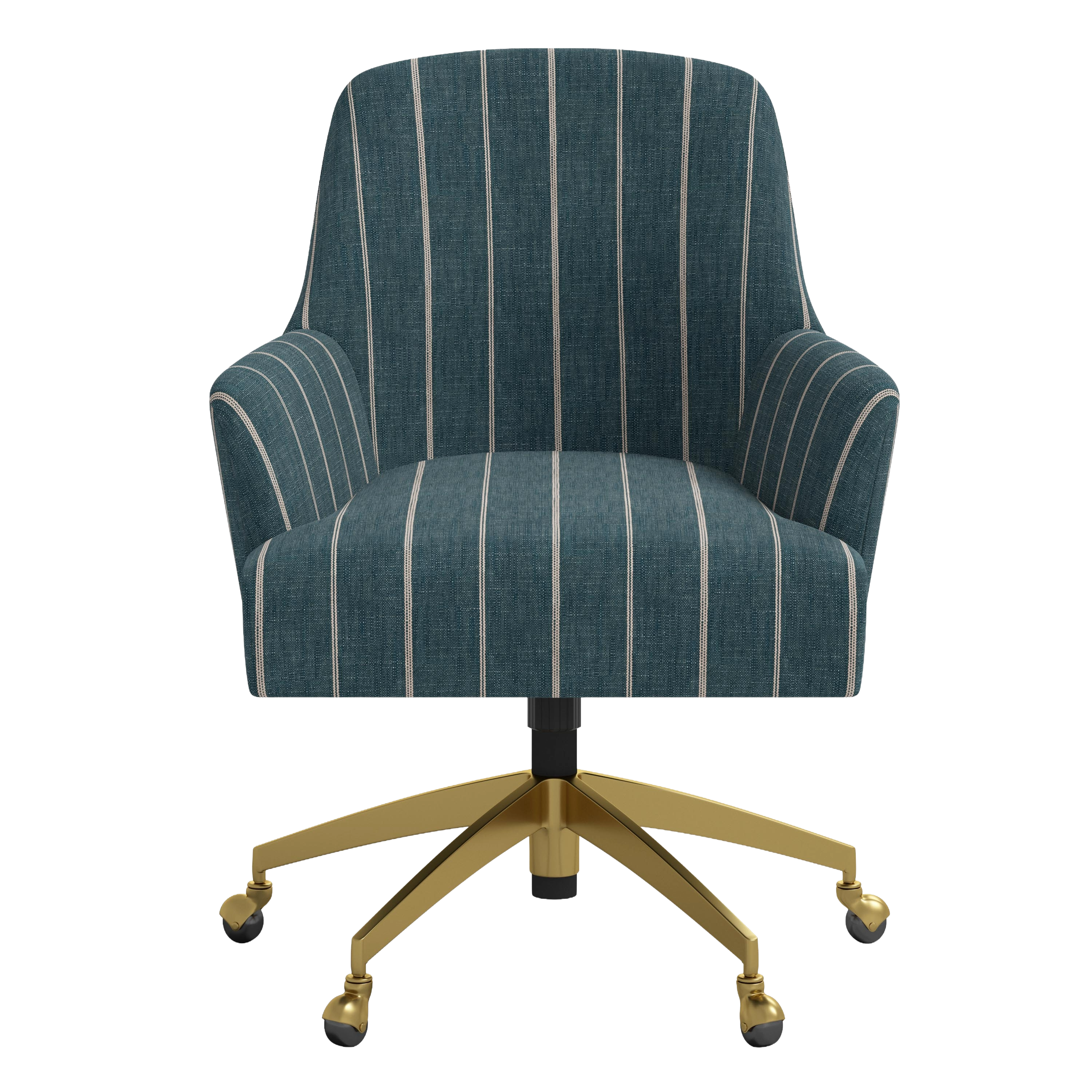 Blue striped office chair with gold base on a white background