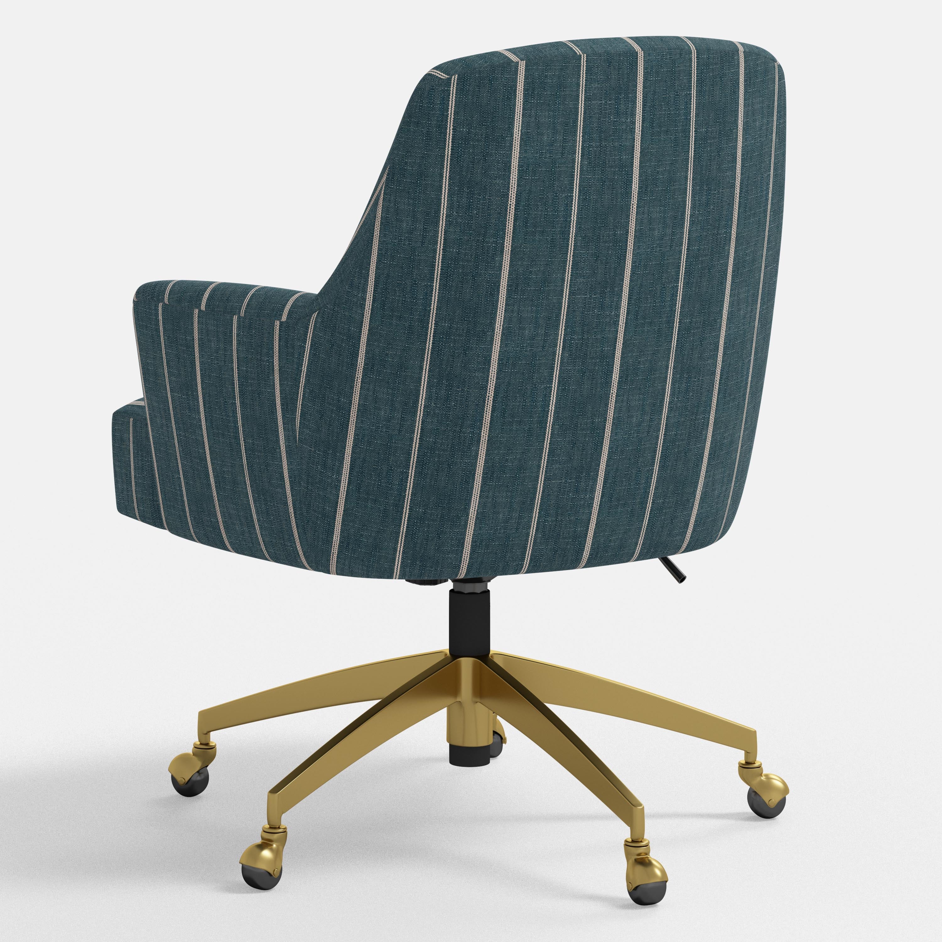 Blue striped office chair with gold base on a white background