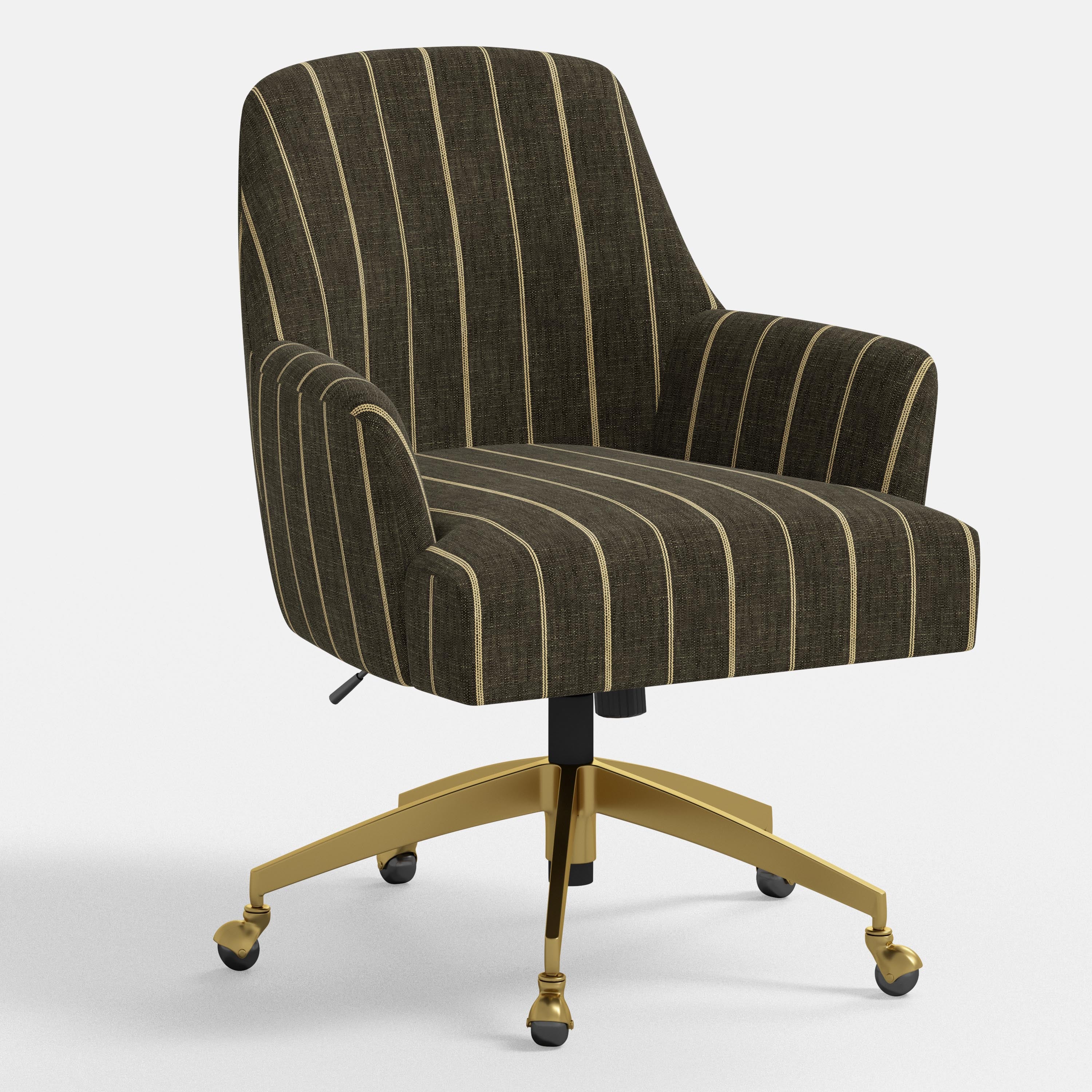 Chair with brown striped fabric and gold base on a white background