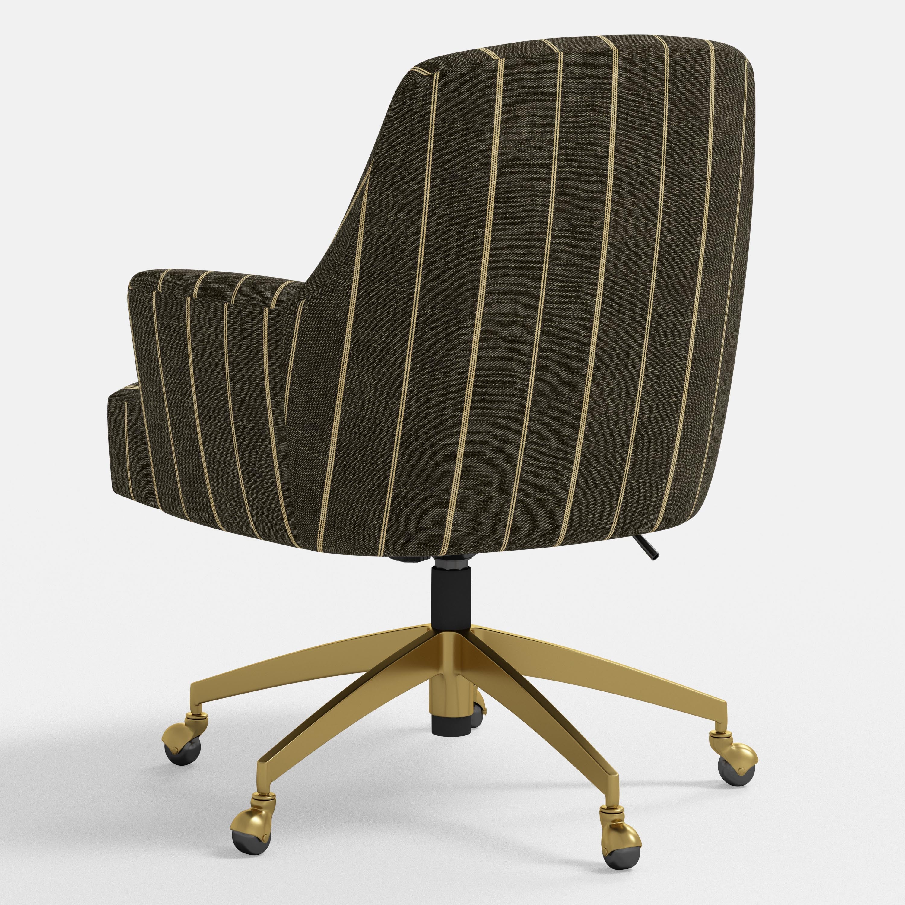 Chair with brown striped fabric and gold base on a white background