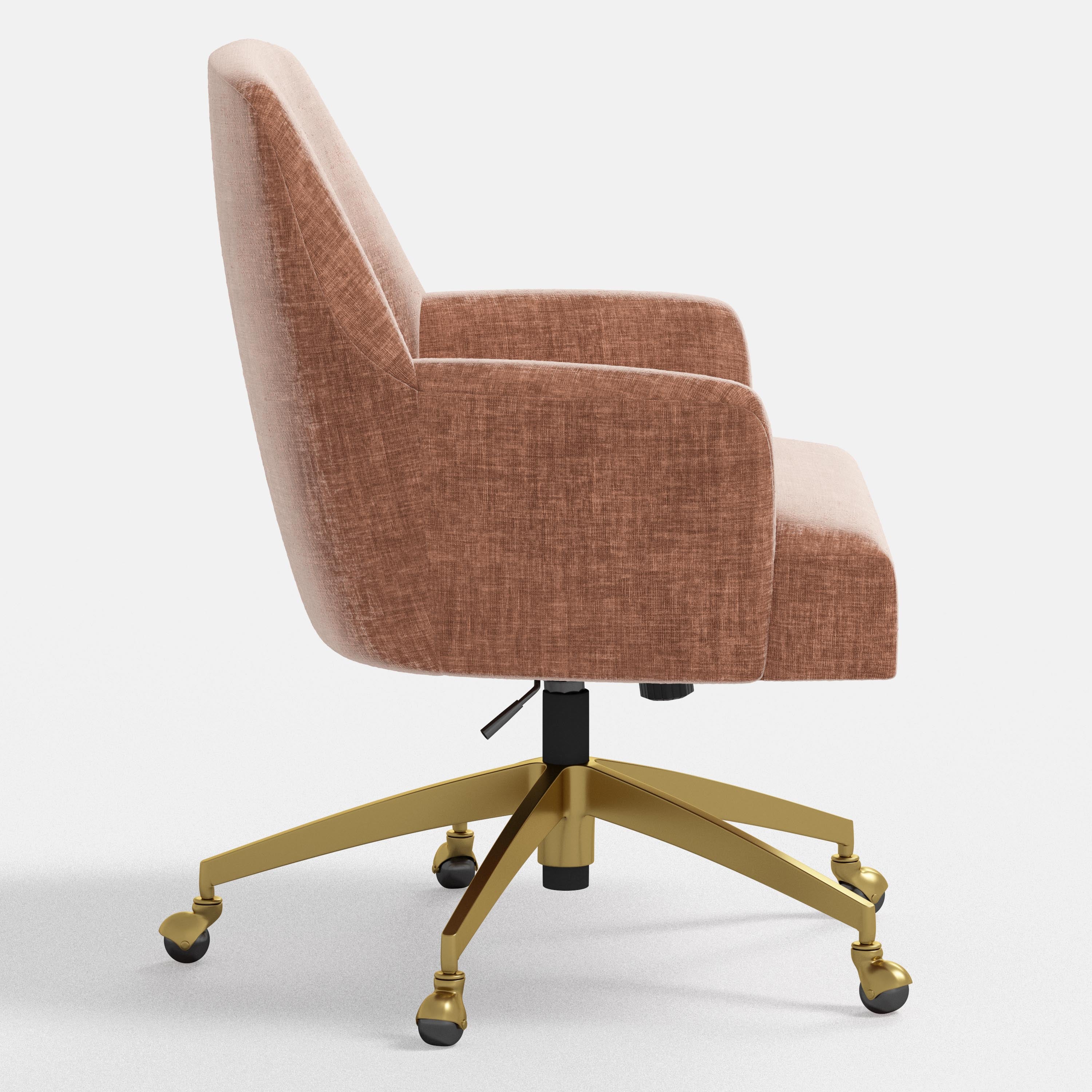 Brown office chair with gold swivel base on a white background