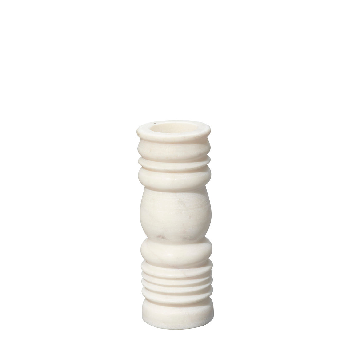 White marble candle holder with textured design on a white background