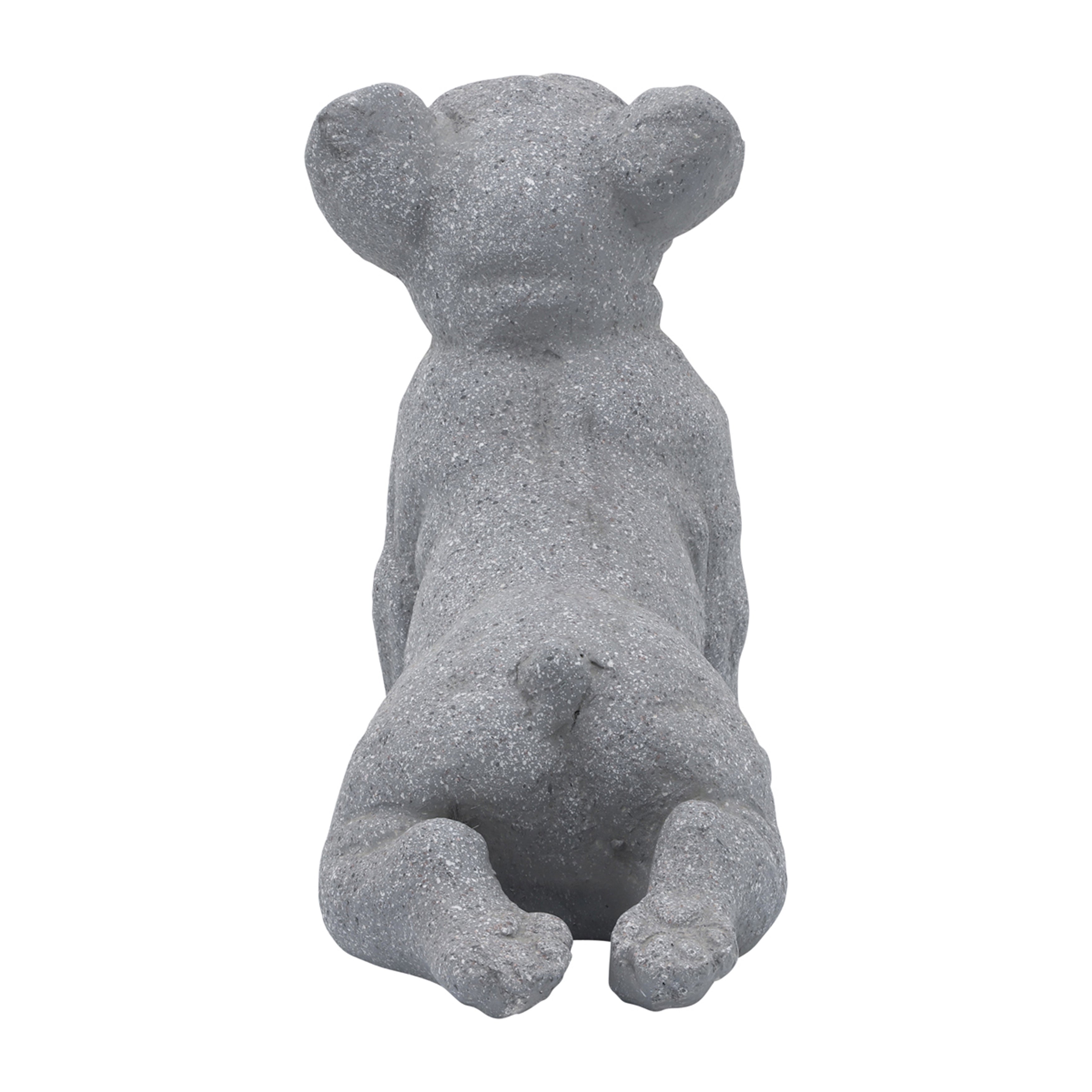 Gray stone statue of a sitting dog on a white background